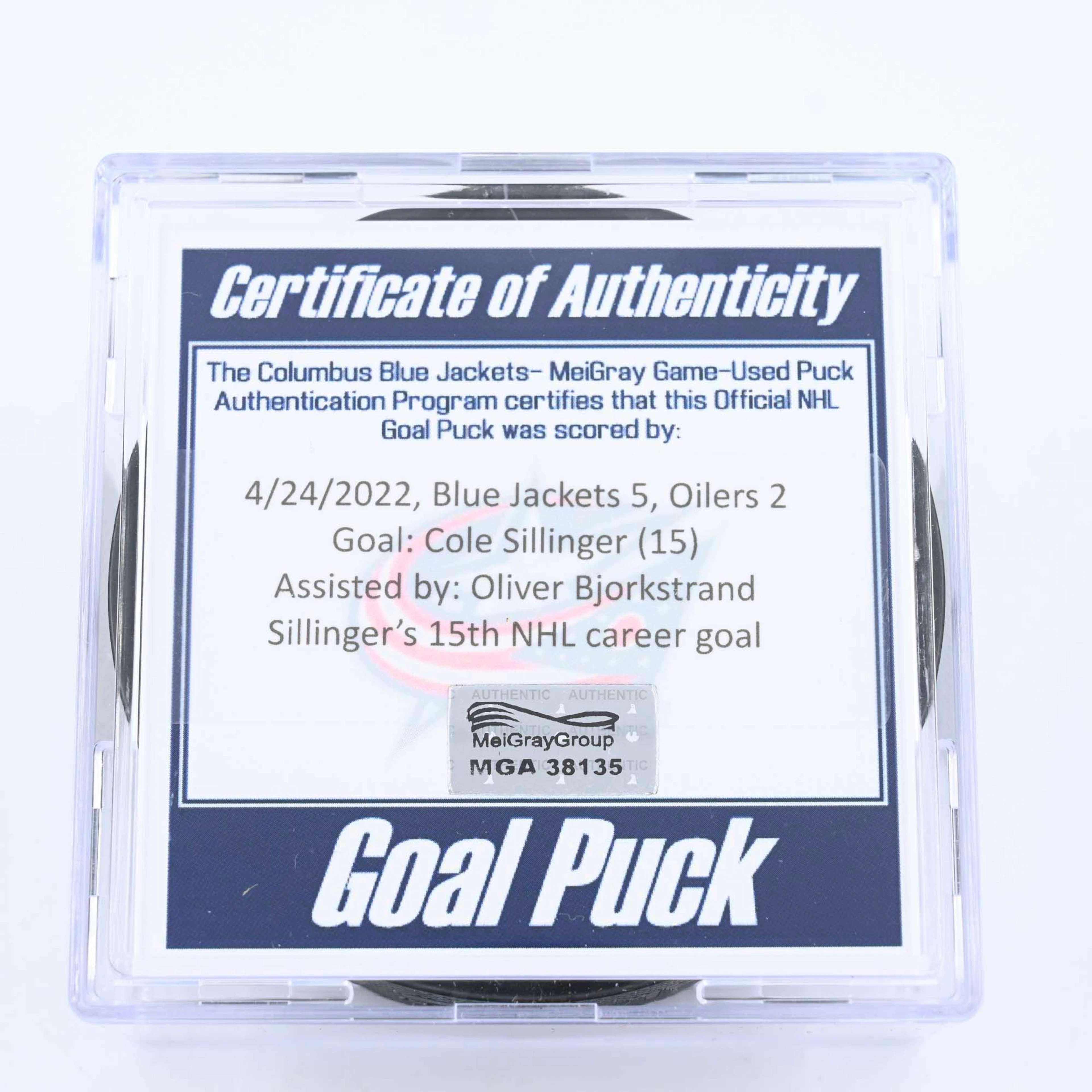 Cole Sillinger - Columbus Blue Jackets - Goal Puck - April 24
