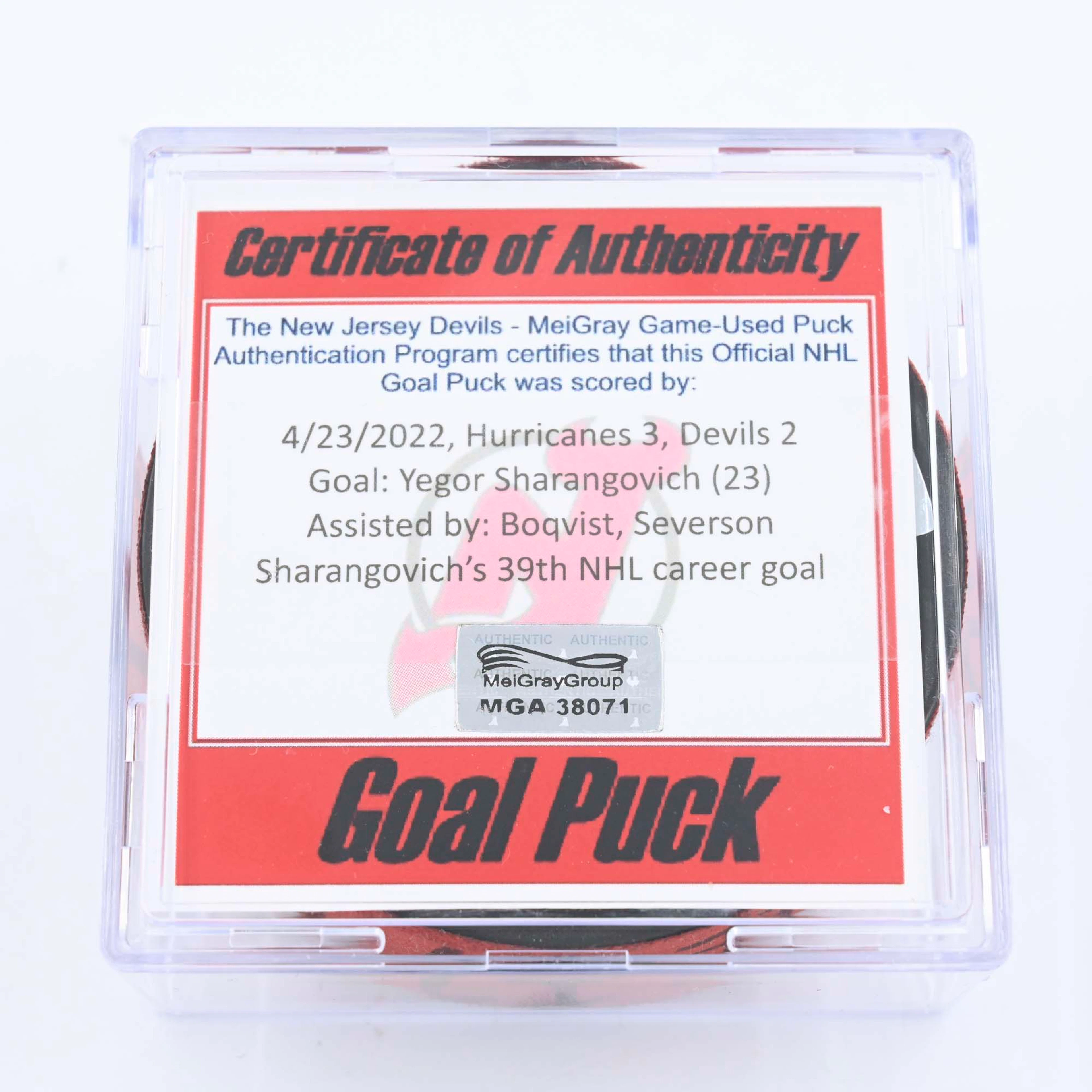 Yegor Sharangovich - New Jersey Devils - Goal Puck - April 23