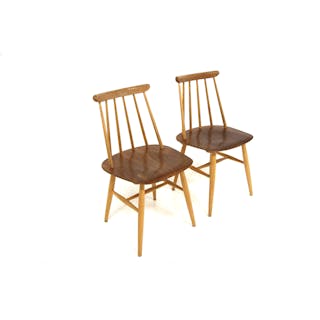 2 Chairs "Fanett" Ilmari Tapiovaara for Edsbyverken 1961 Swe. Teak Beech