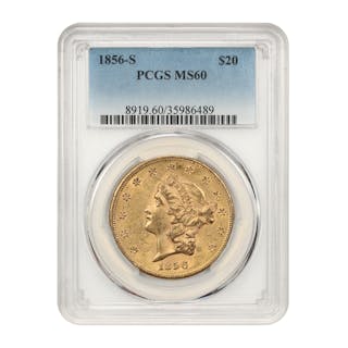 1856-S $20 PCGS MS60
