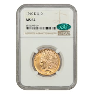 1910-D $10 NGC/CAC MS64