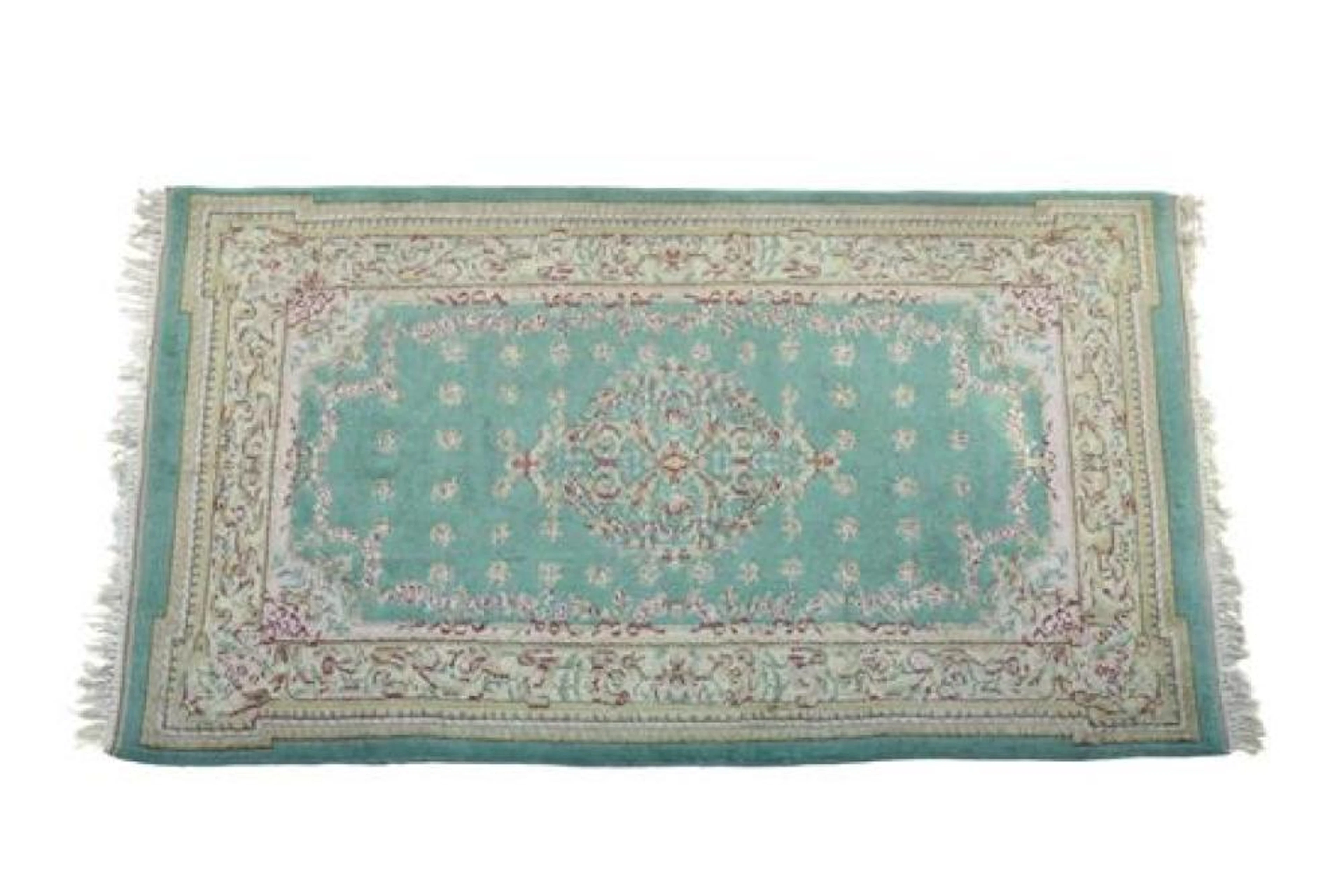 A mid-century Chinese wool rug the central floral...