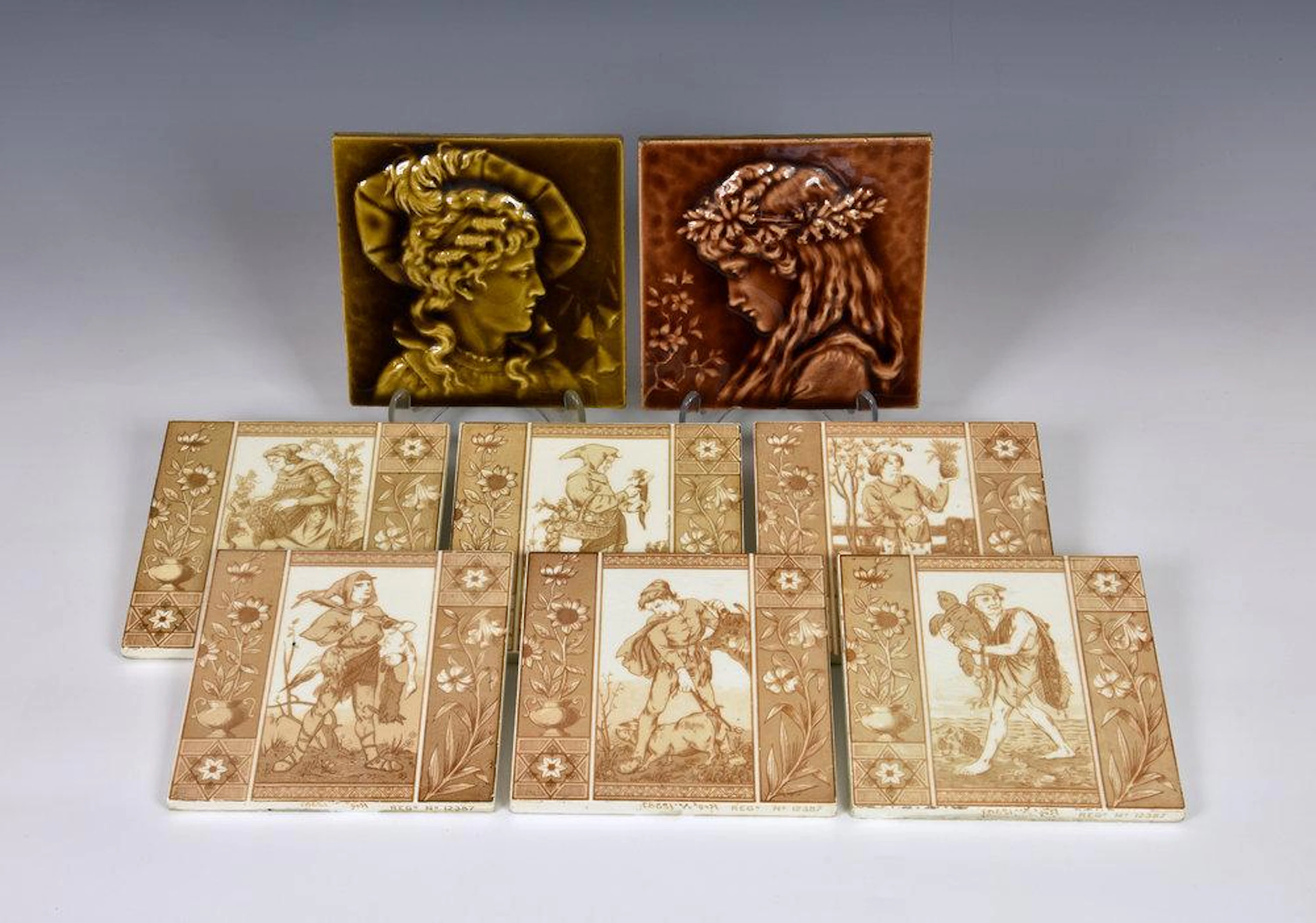 A set of six 19th Century Webbs Tileries of Worcester...