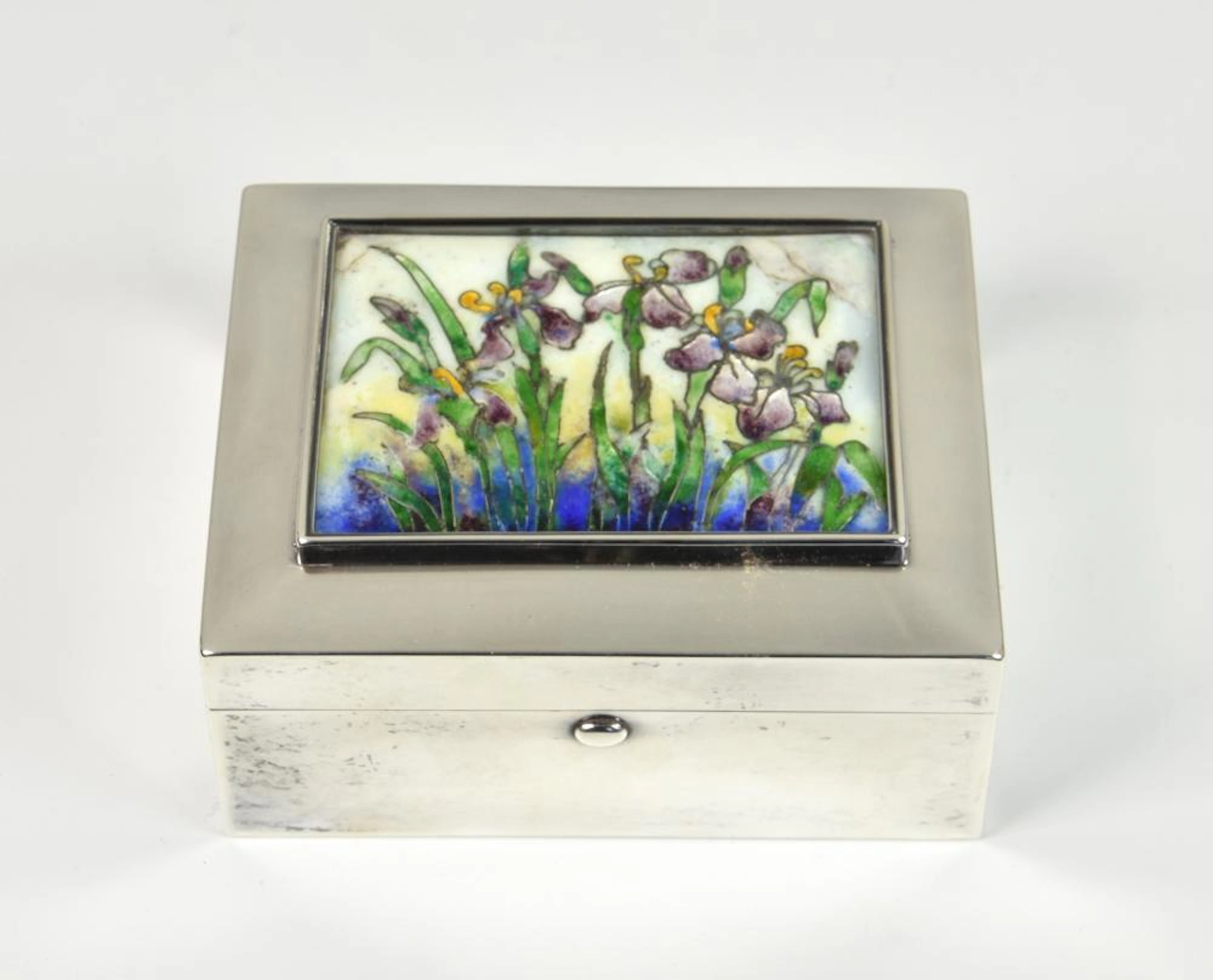 An Arts & Crafts enamel mounted silver table box Robert Frederick Fox