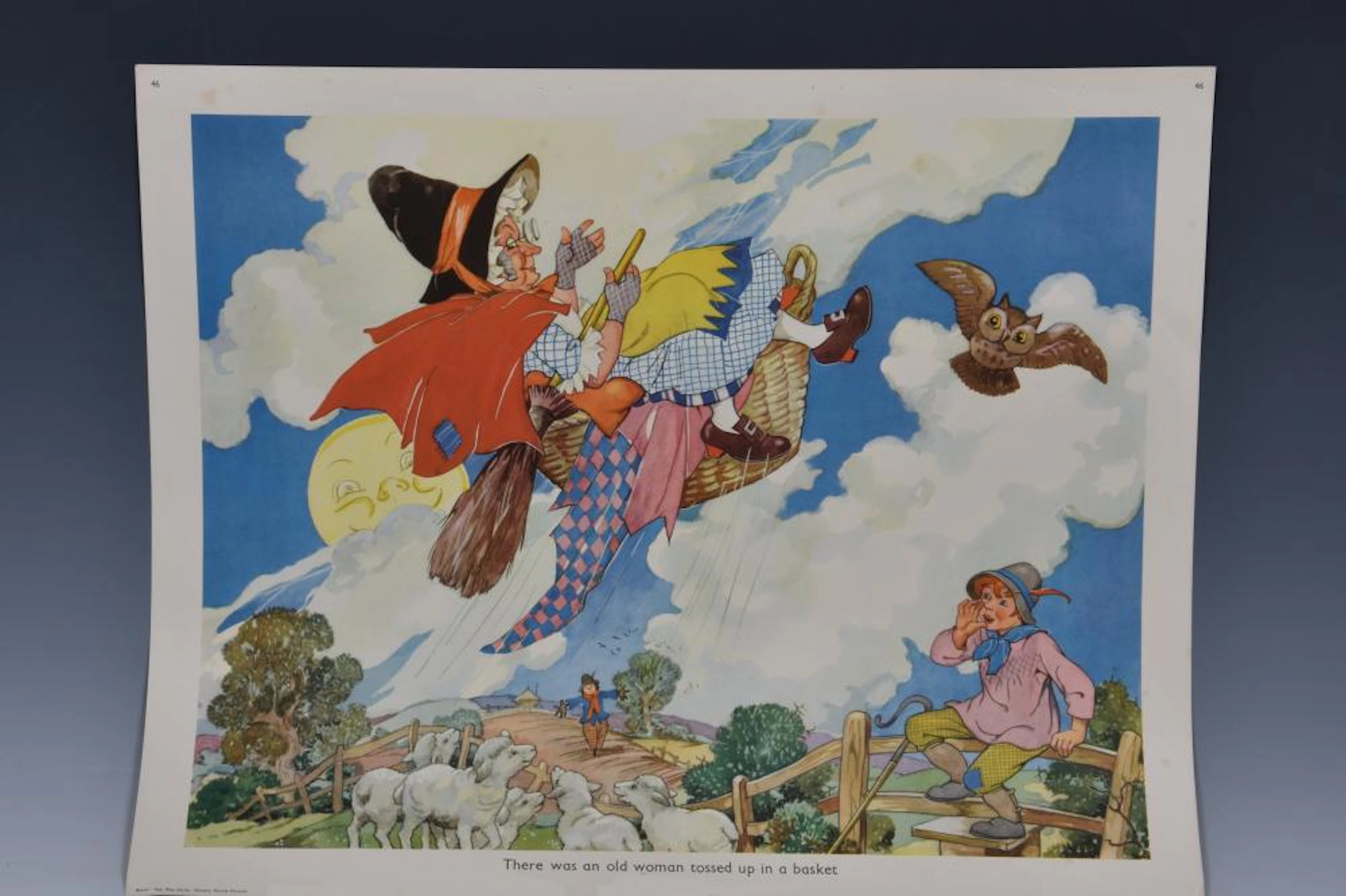 A collection of vintage Classroom colour plate Nursery Rhyme aids / posters (60)