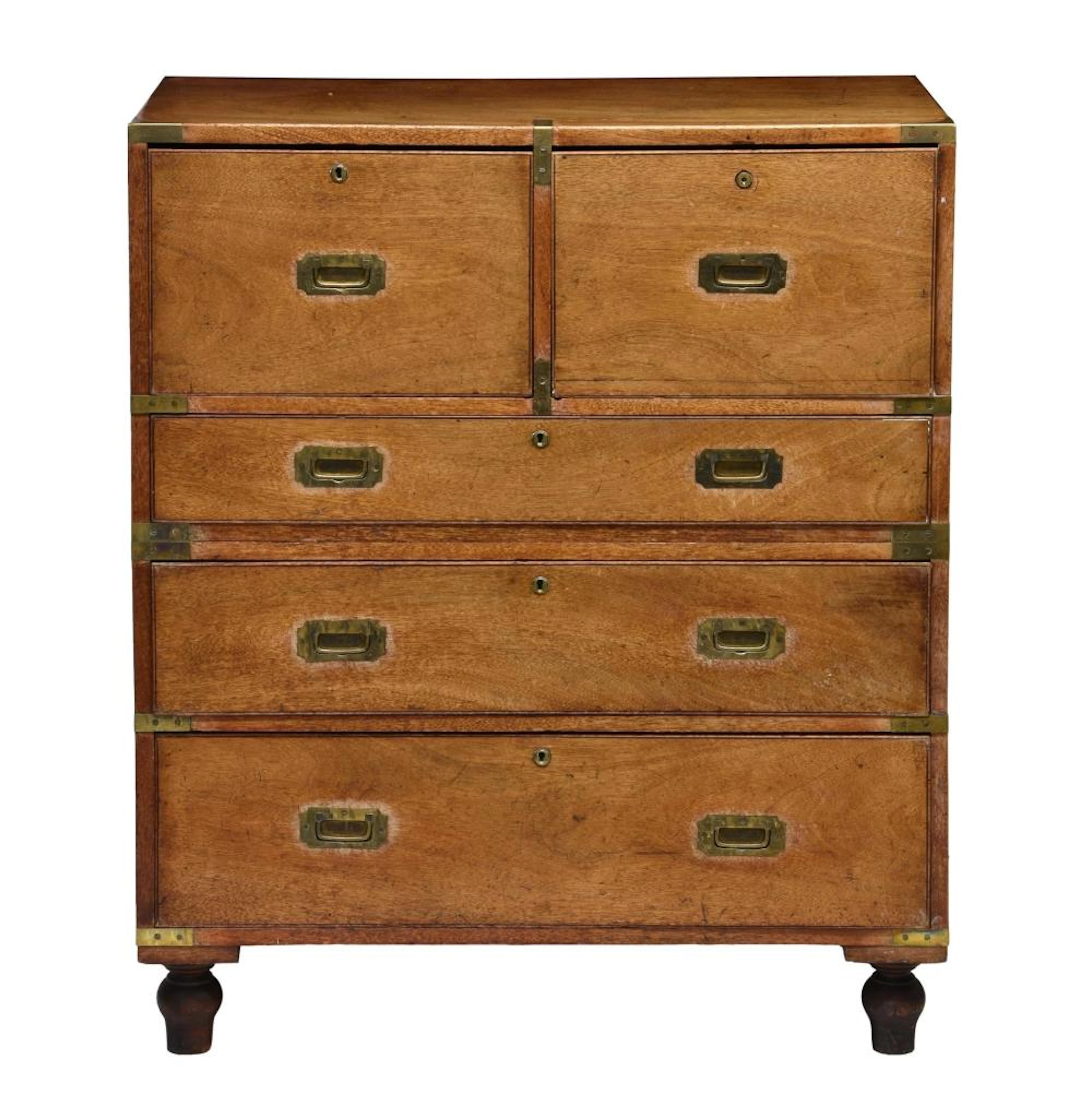 An early 19th century oak and brass campaign chest