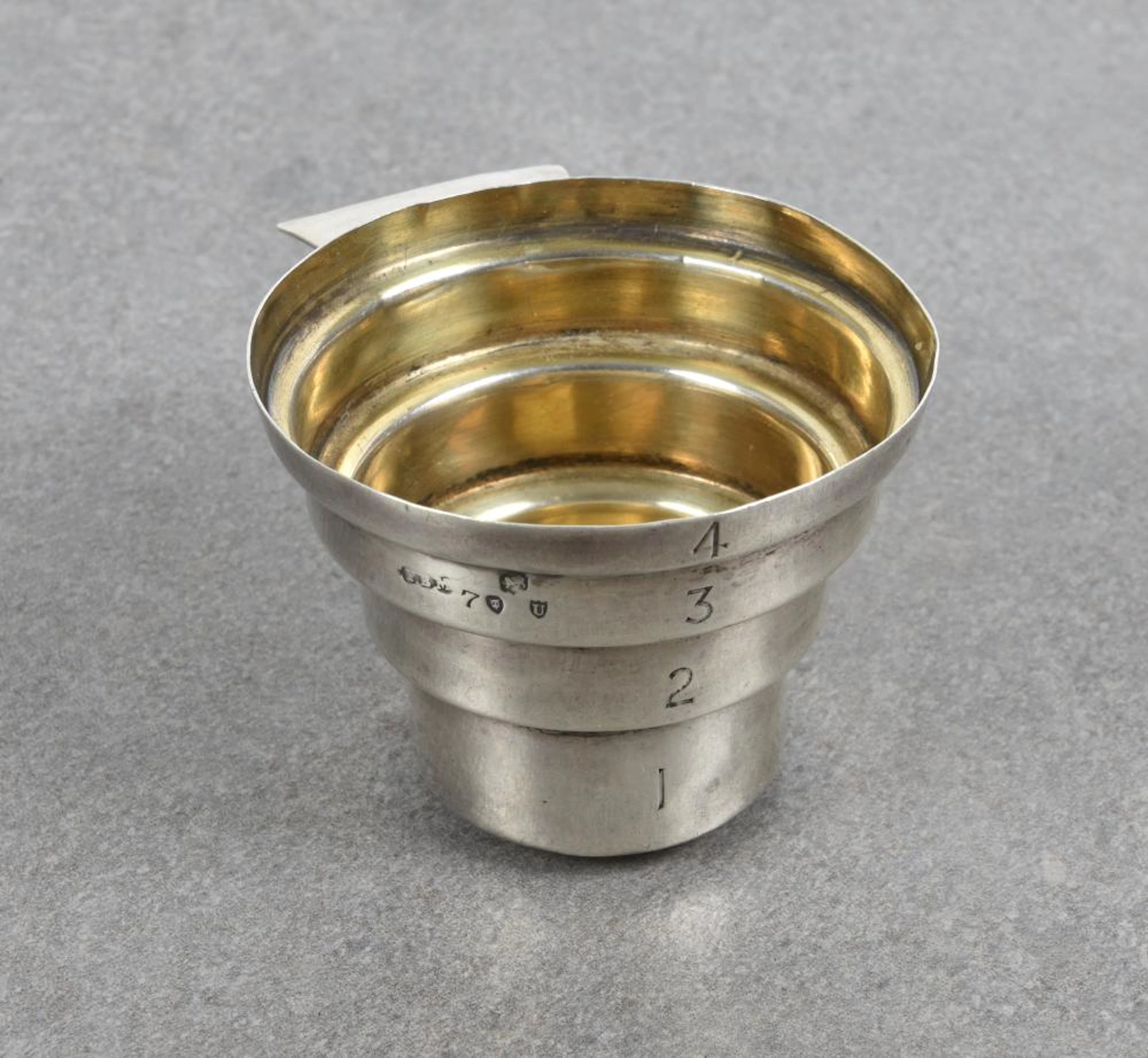 An extremely rare Victorian silver gun powder measure