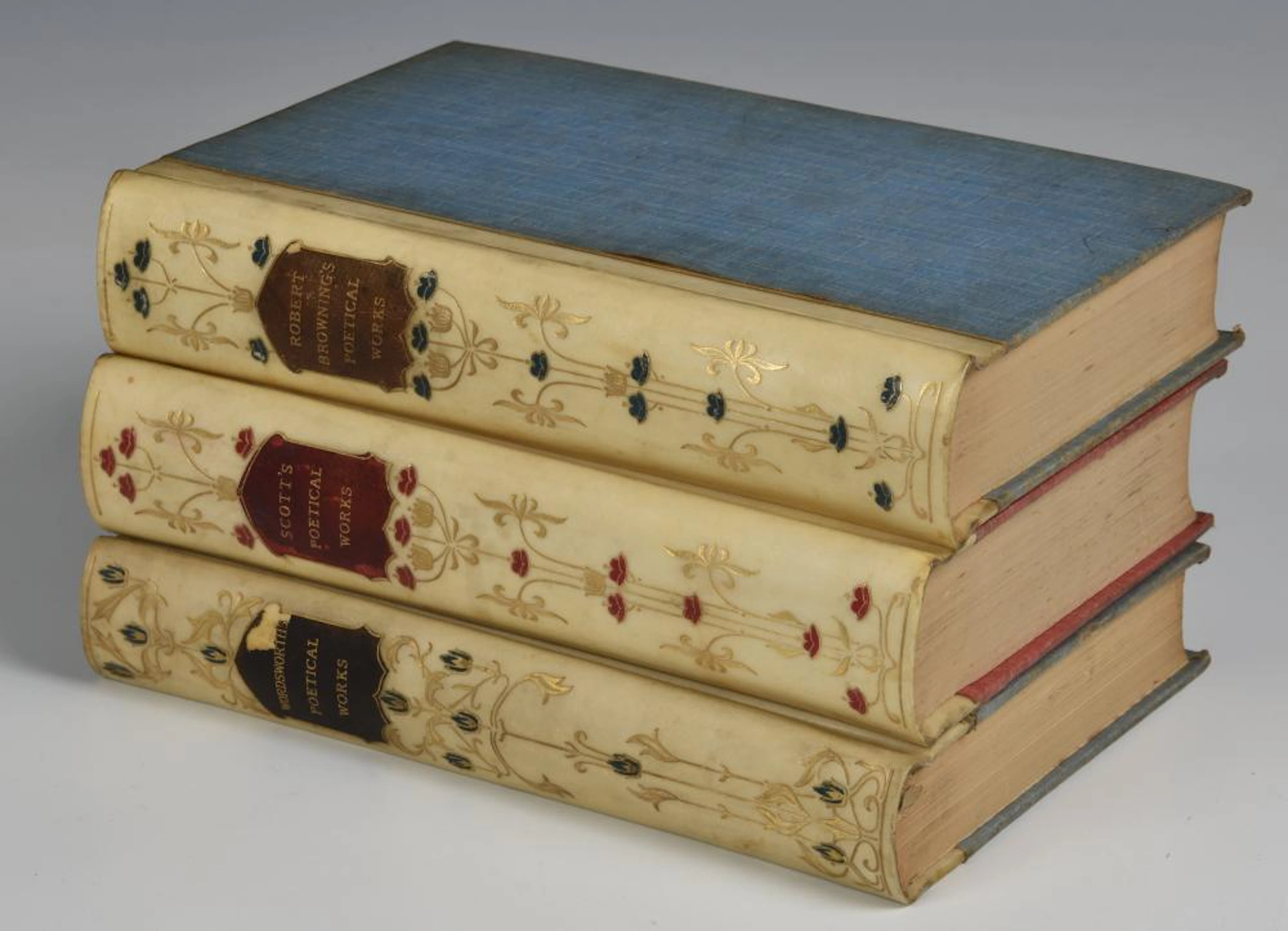 Art Nouveau vellum bindings - three volumes of Poetry