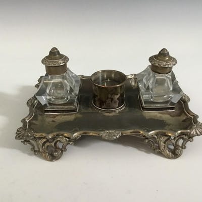 A 19th century silver plated inkstand