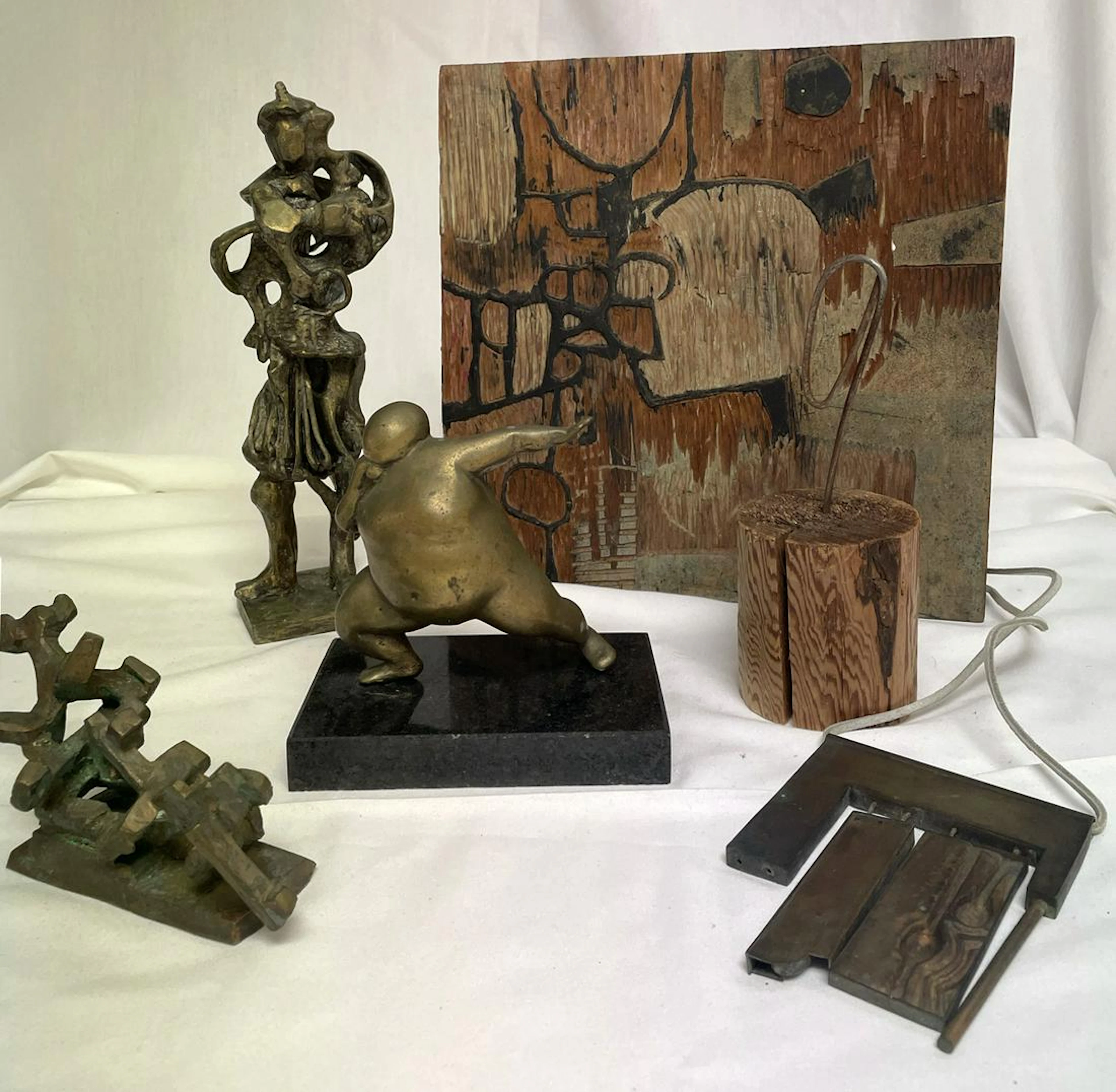 Brutalist Sculpture & Linocut Plate, Collection of J.