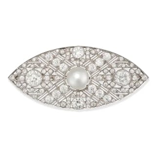 AN IMPORTANT ANTIQUE ART DECO NATURAL SALTWATER PEARL AND DIAMOND