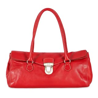 PRADA VINTAGE RED SHOULDER BAG Condition grade B-. 35cm long, 15cm