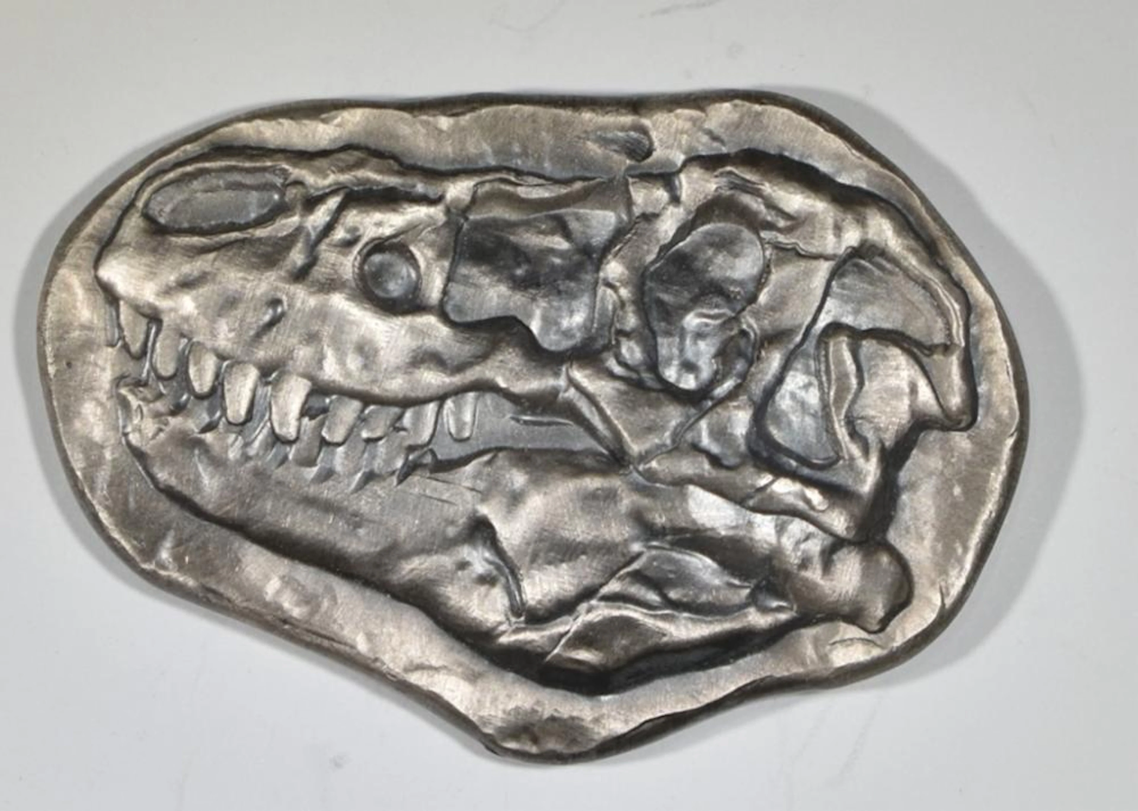 3 TROY OZ SILVER T-REX SKULL FOSSIL IN BOX