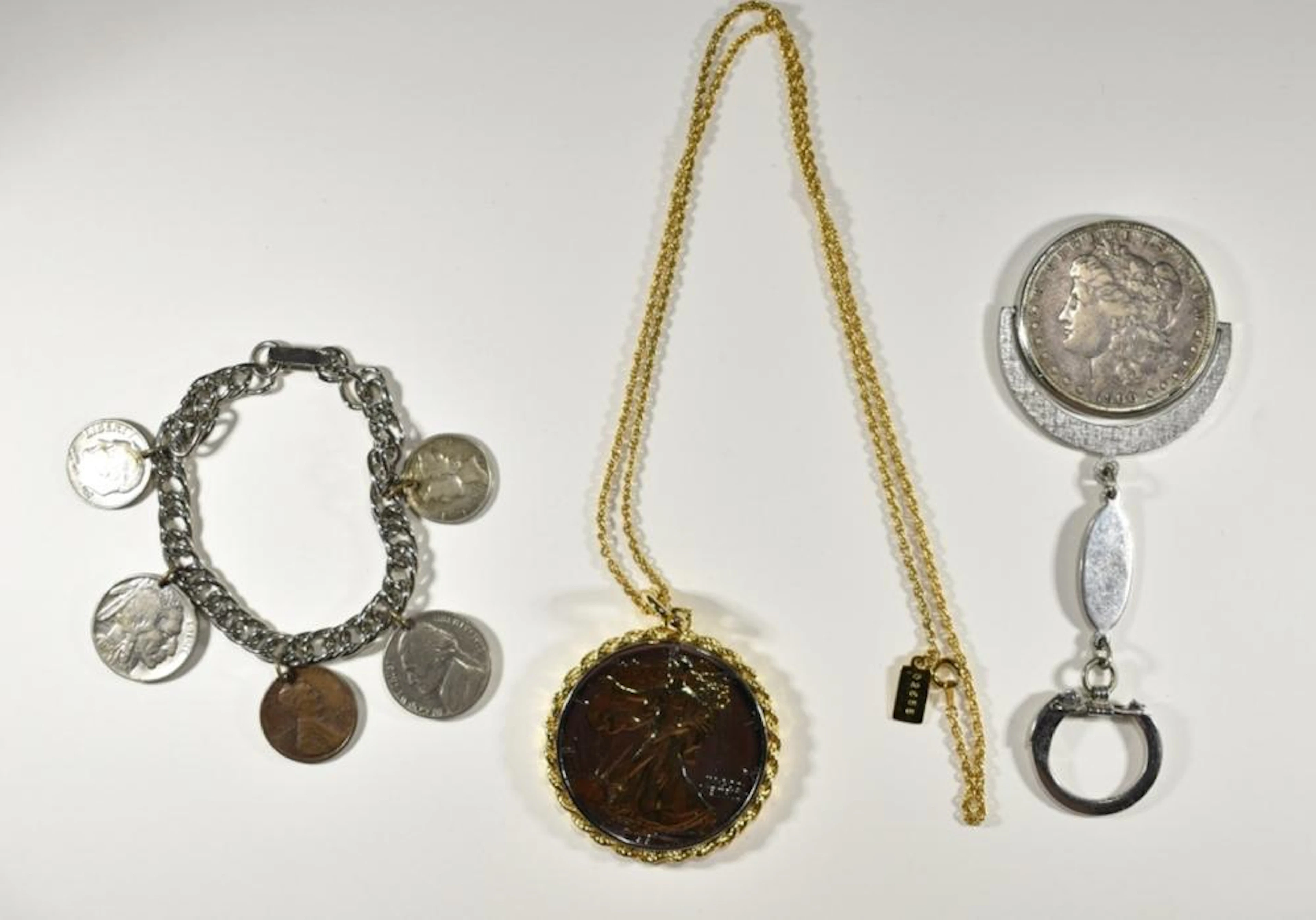 3 PIECES OF COIN JEWELRY: