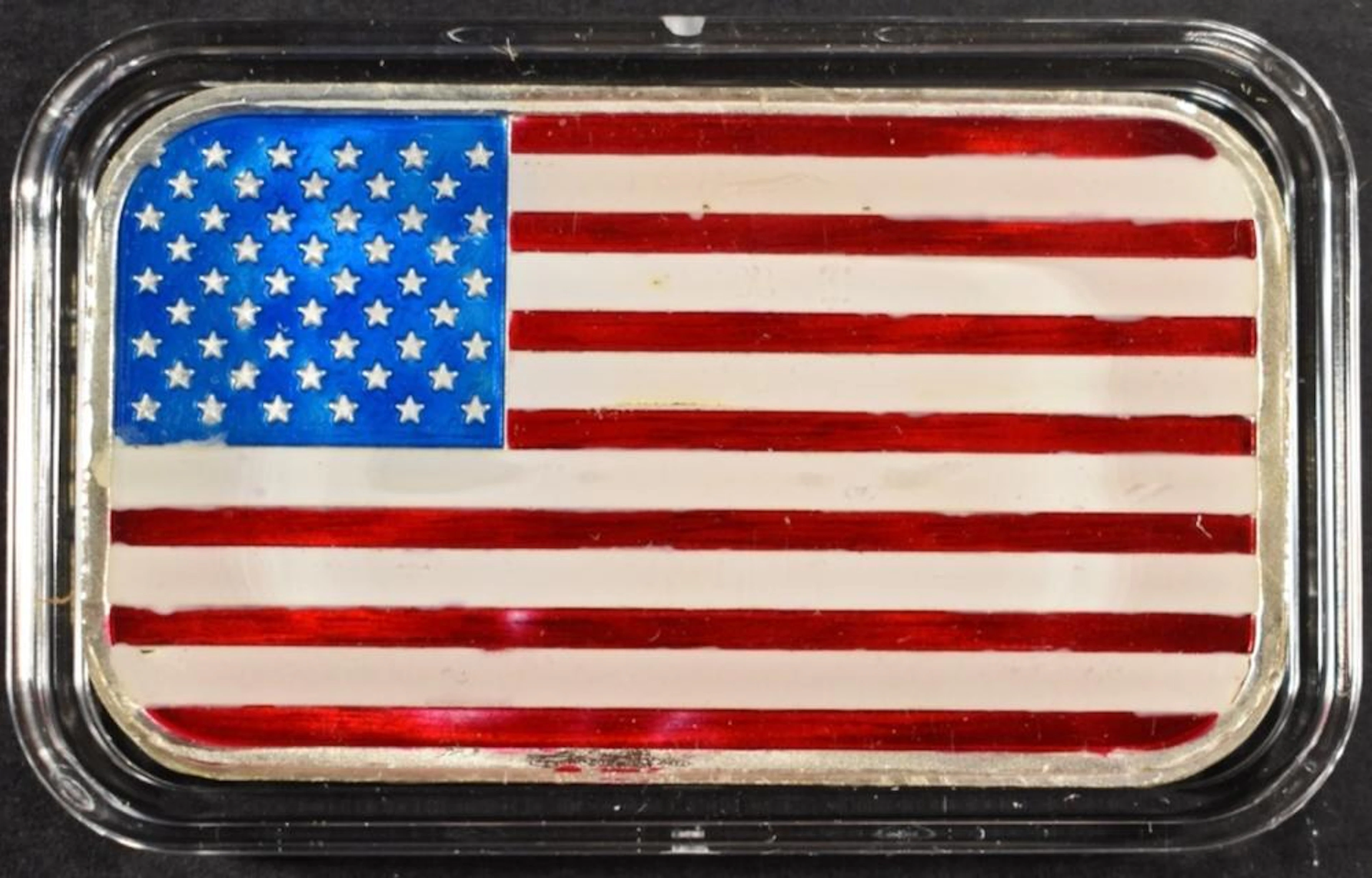 ONE OZ .999 ENAMELED AMERICAN FLAG SILVER BAR