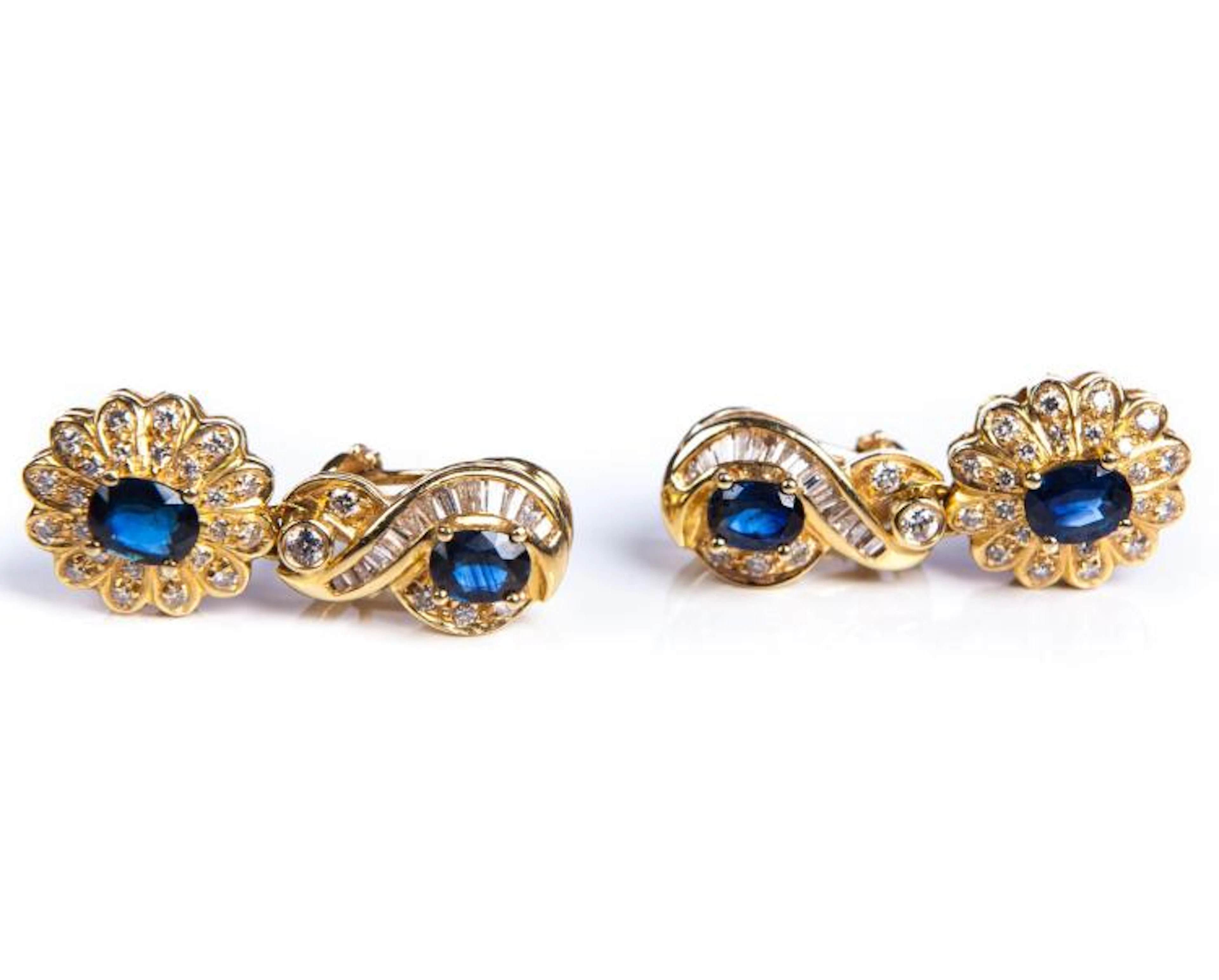 18 KT YG DIAMOND AND SAPPHIRE EARRINGS