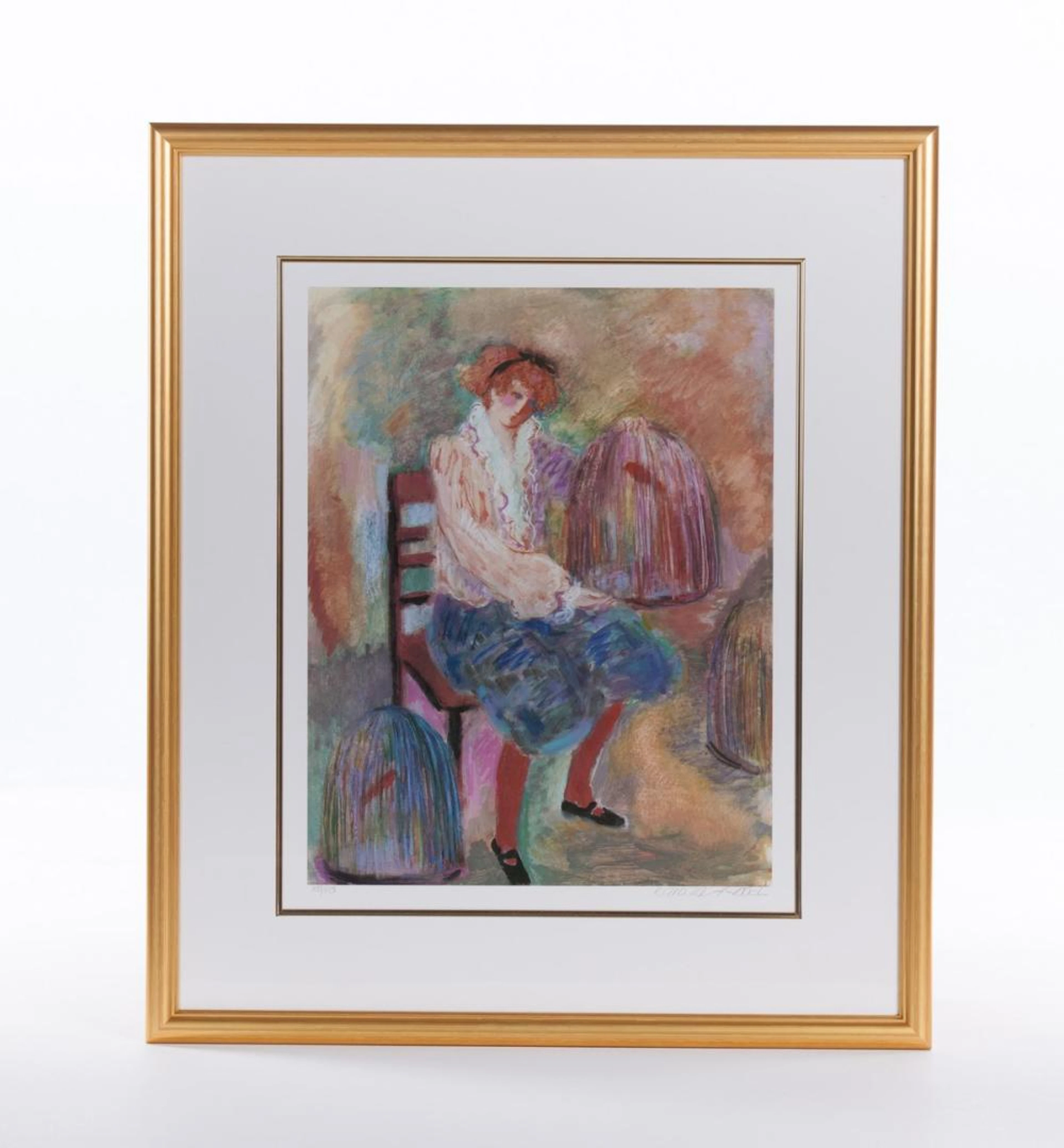 BARBARA A WOOD LITHOGRAPH SITTING LADY WITH BRID