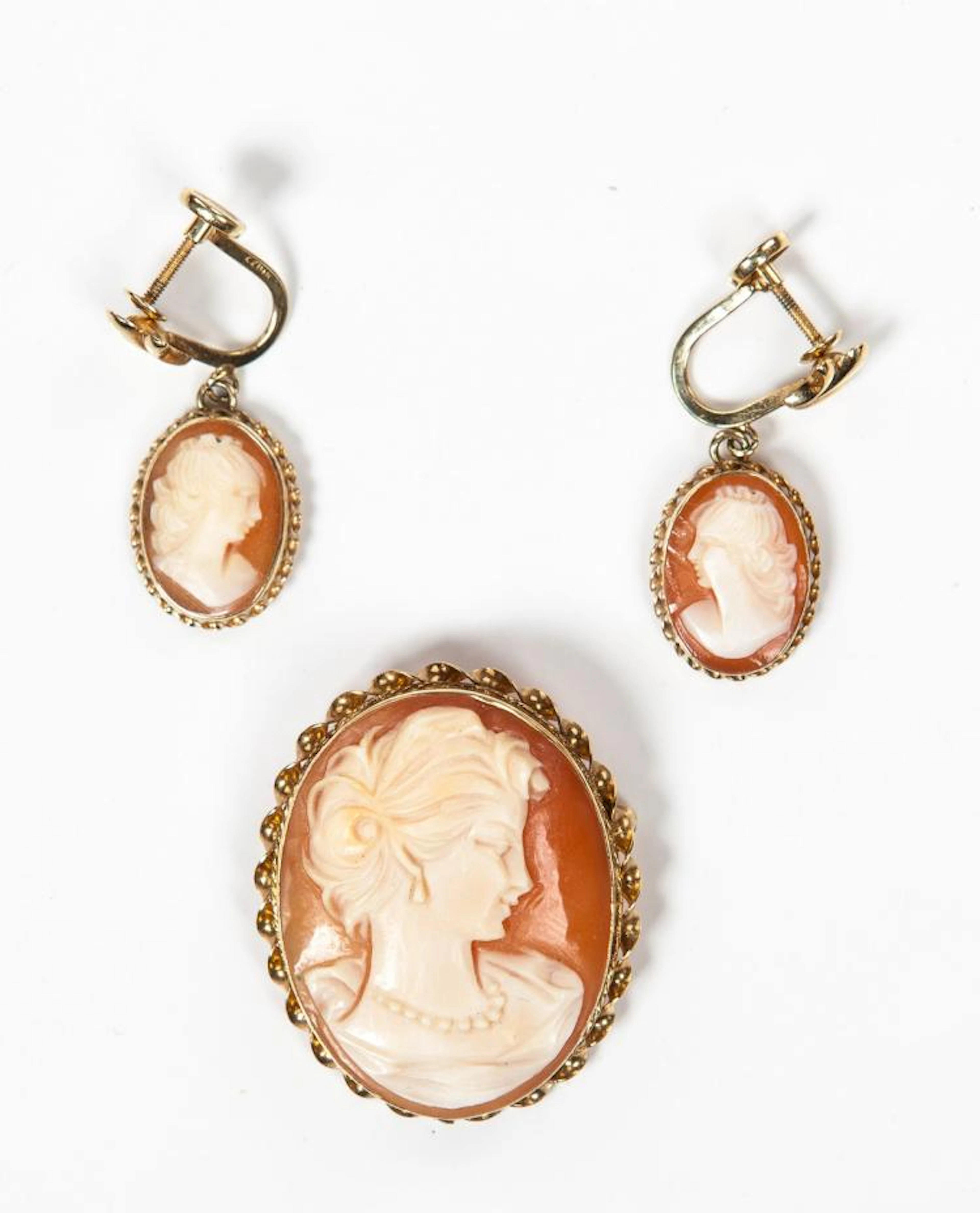 14 KT YELLOW GOLD 3 PC CAMEO SET
