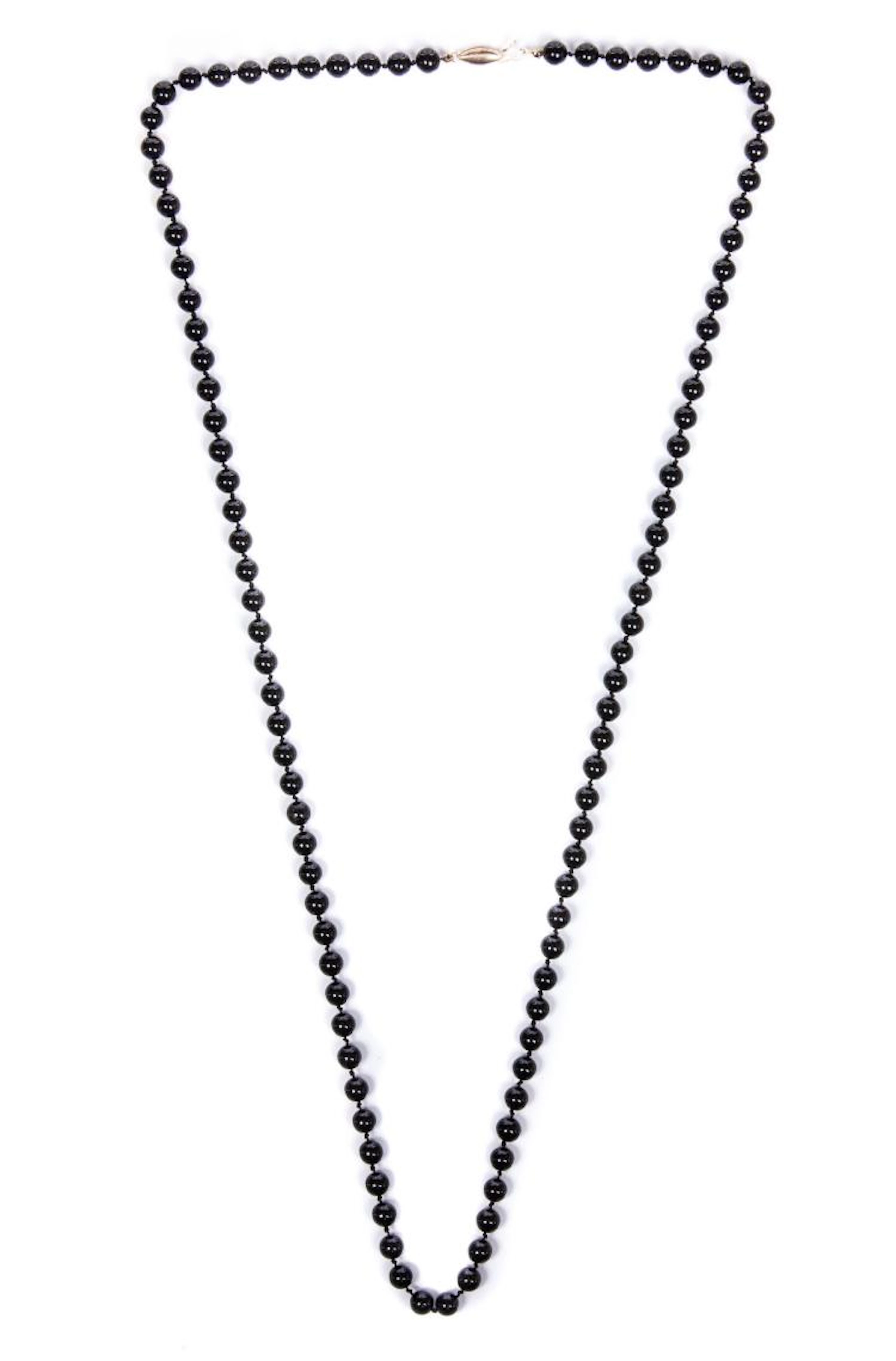 14 KT YELLOW GOLD AND BLACK ONYX BEADED NECKLACE
