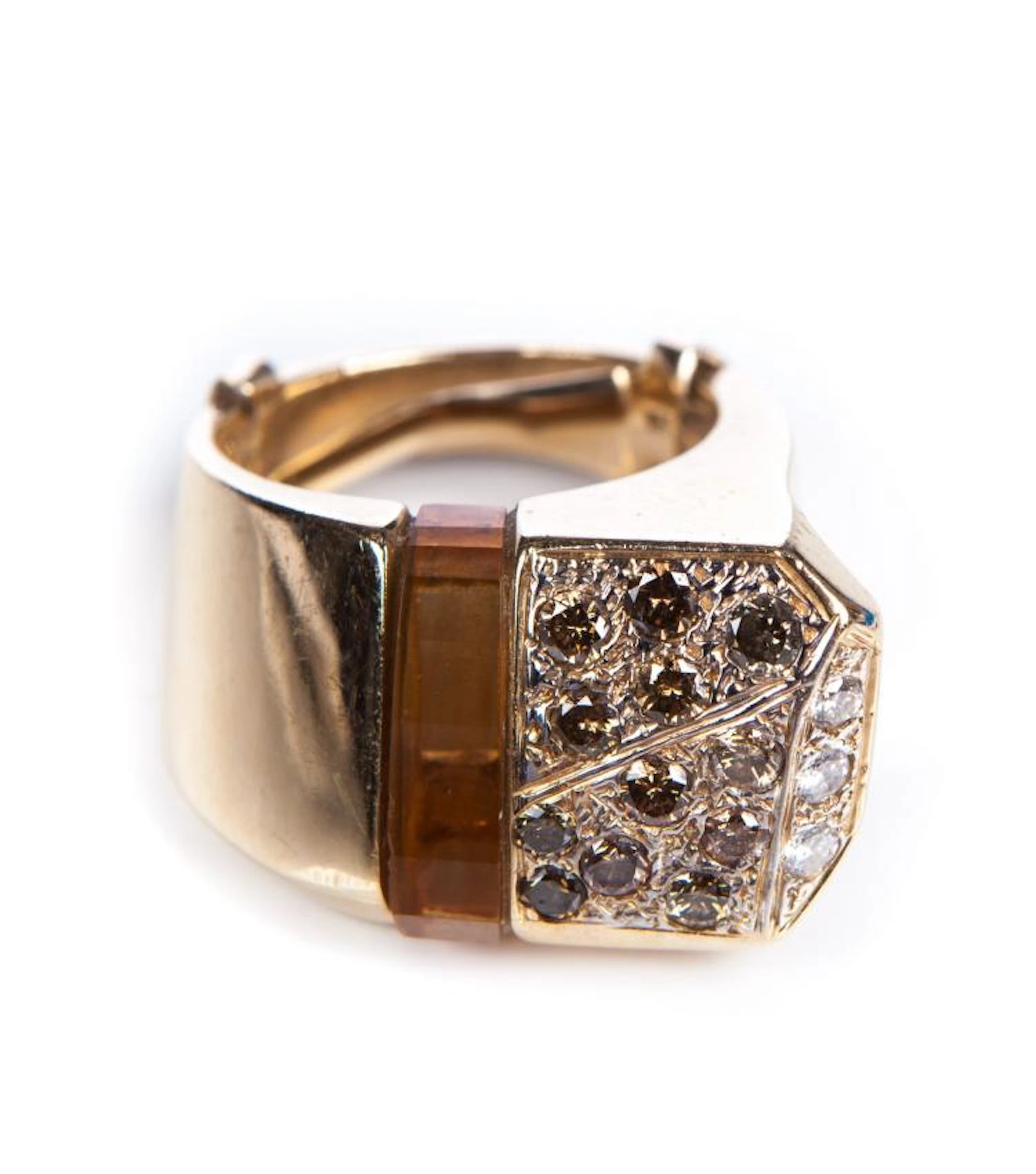 YG 14 KT MULTI COLOR DIAMOND & CITRINE RING