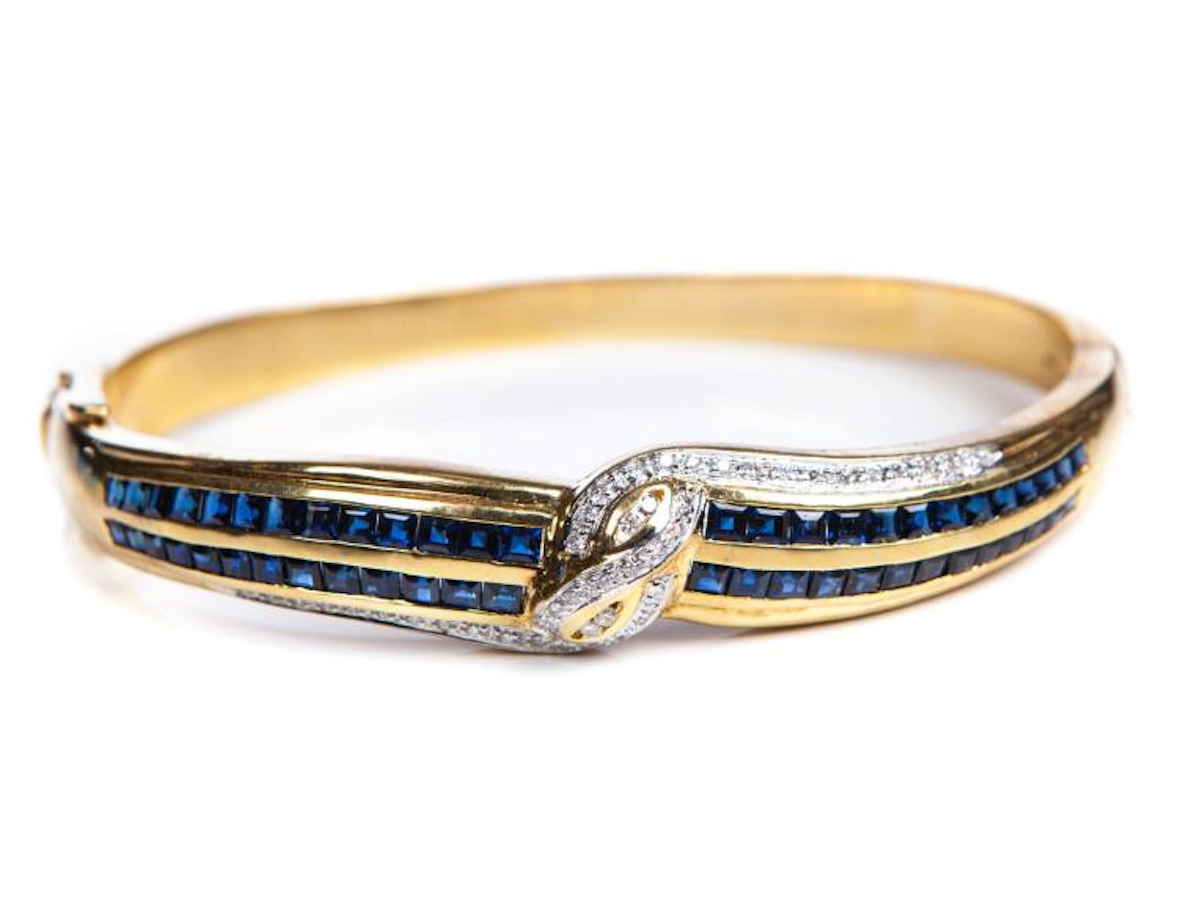 18 KT YG BANGLE WITH SAPPHIRES AND DIAMONDS