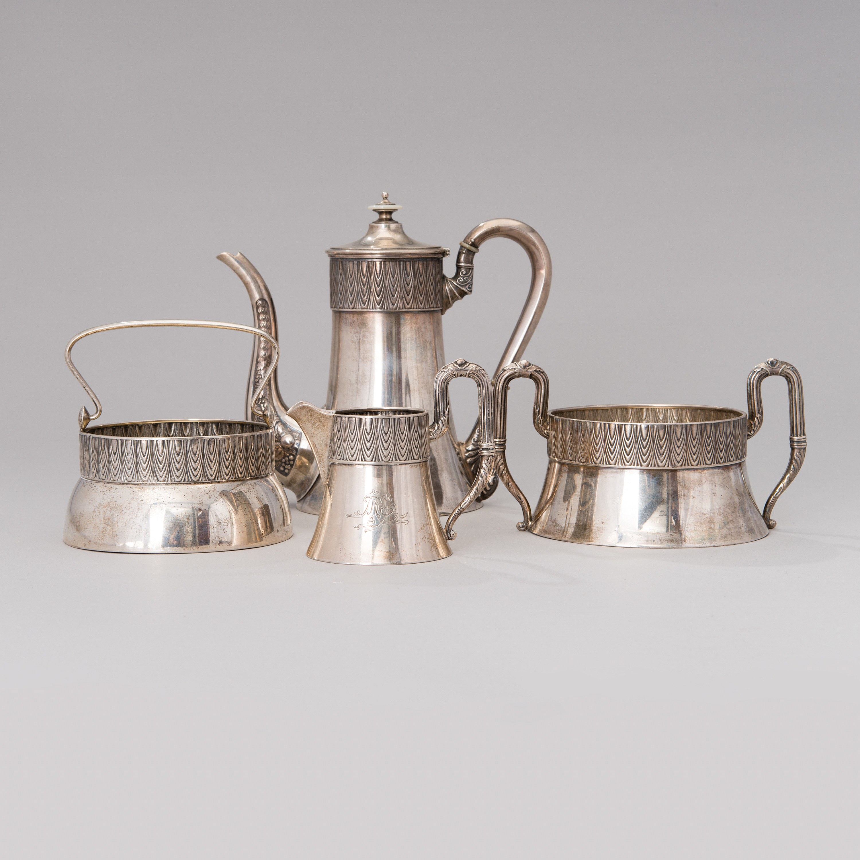KAFFESERVIS 4 DELAR, silver, Vasily Agafonov Moskva 1908-17.