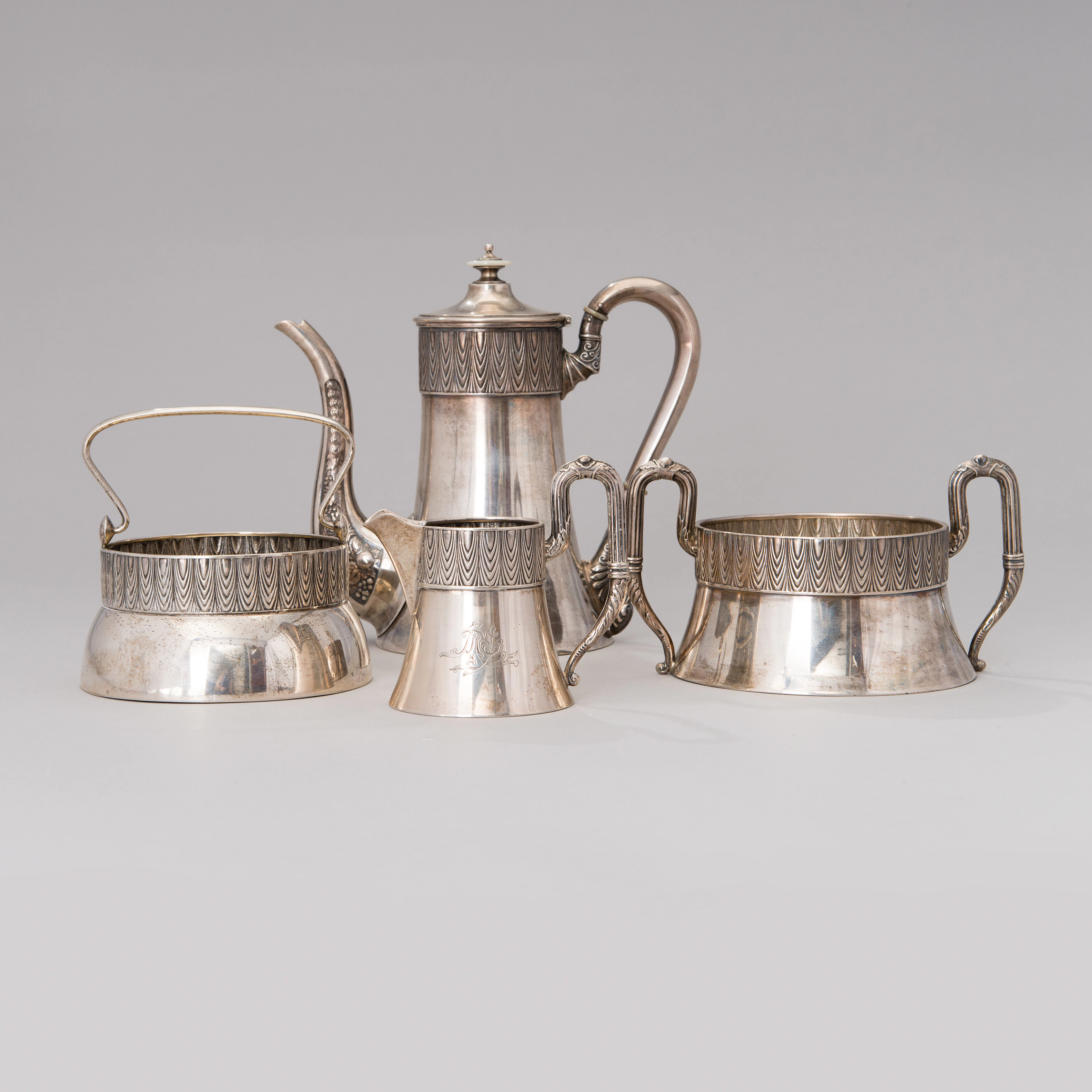 KAFFESERVIS 4 DELAR, silver, Vasily Agafonov Moskva 1908-17.