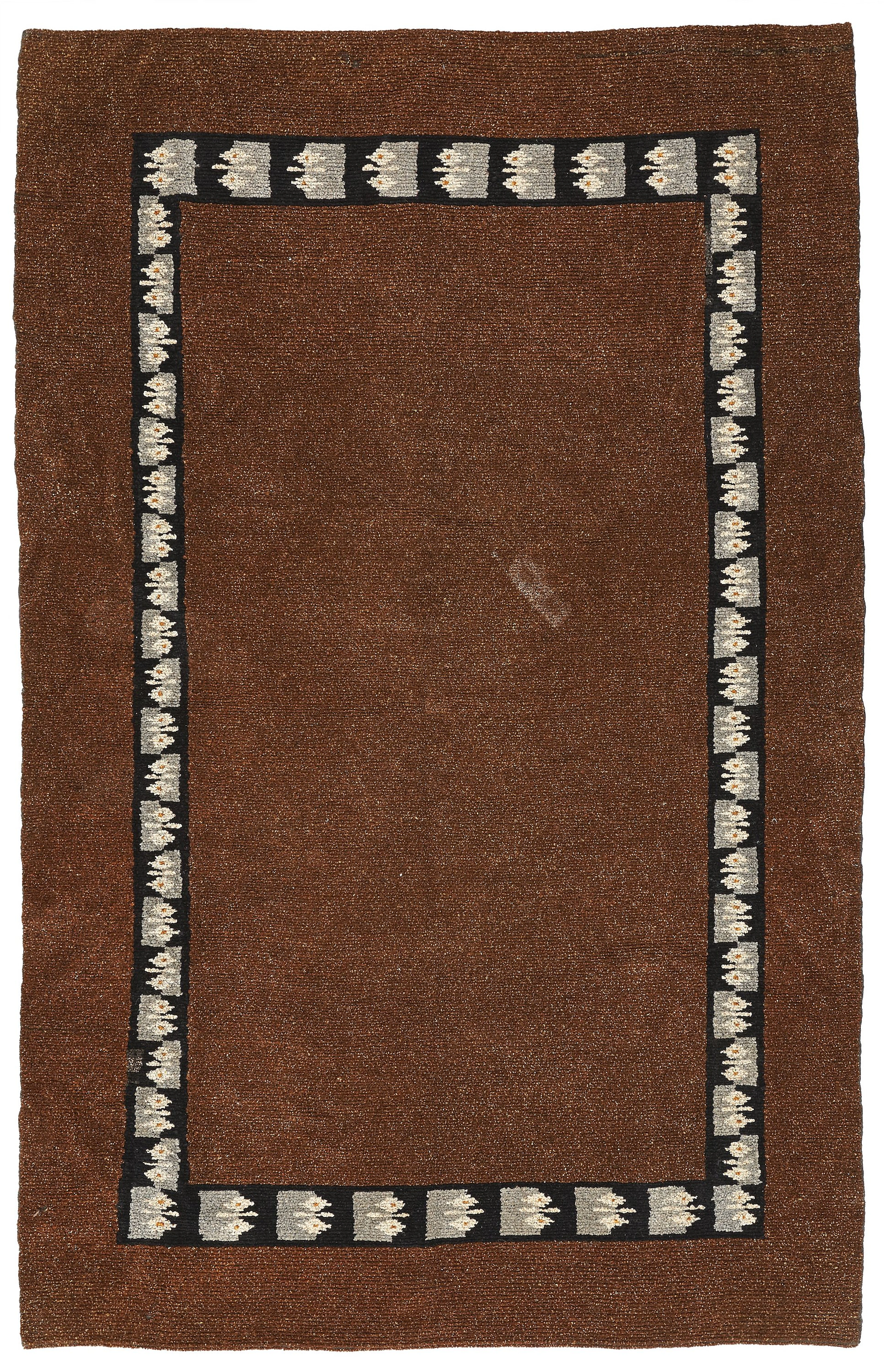 OTTOMANÖVERKAST/MATTA, vävt i sniljeflossa, ca 235,5 x 150,5 cm, baksidan med påsydd etikett: A.F. 1934.