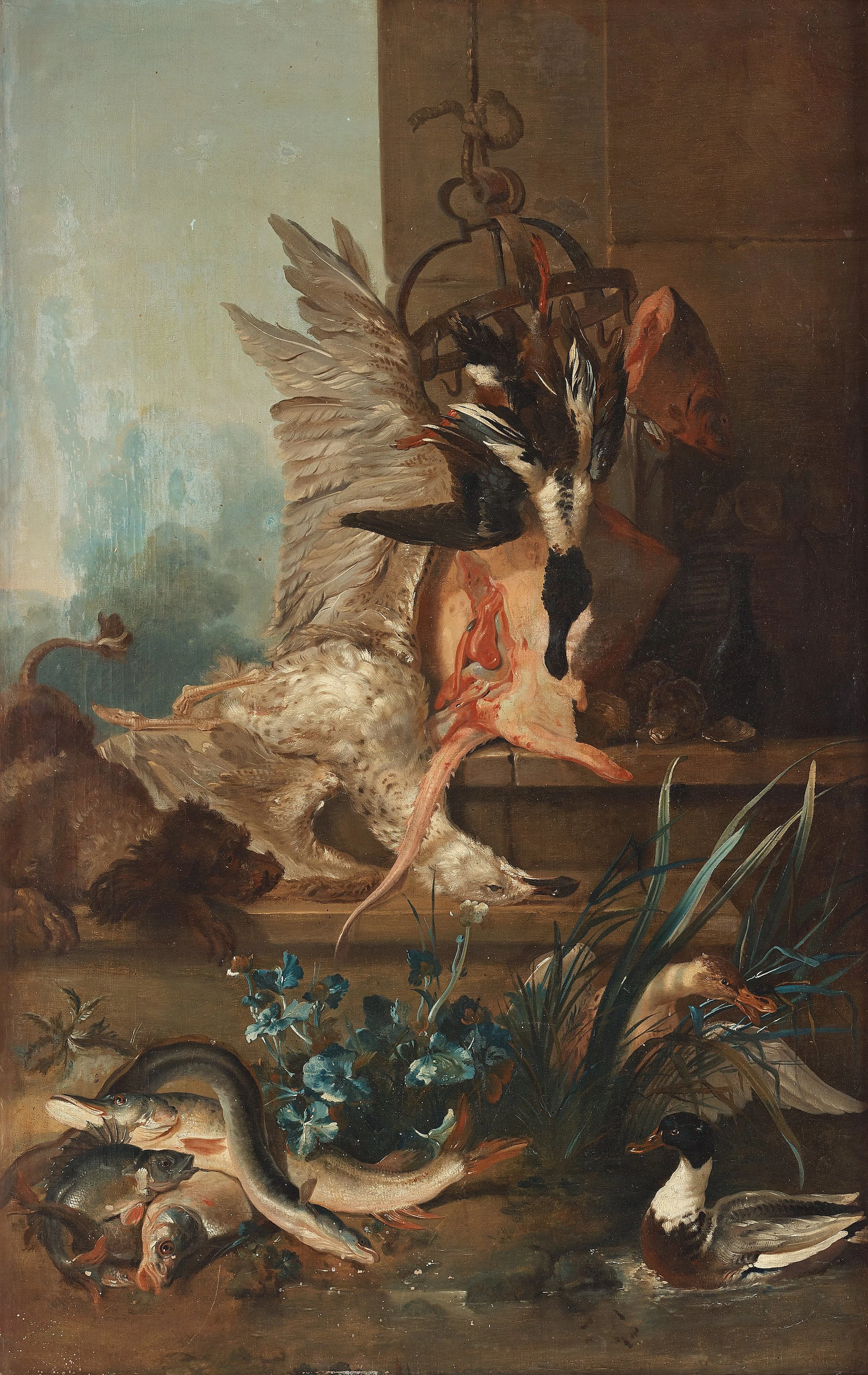 Hans krets, "Stilleben med spaniel som jagar änder" ("Vattnet")