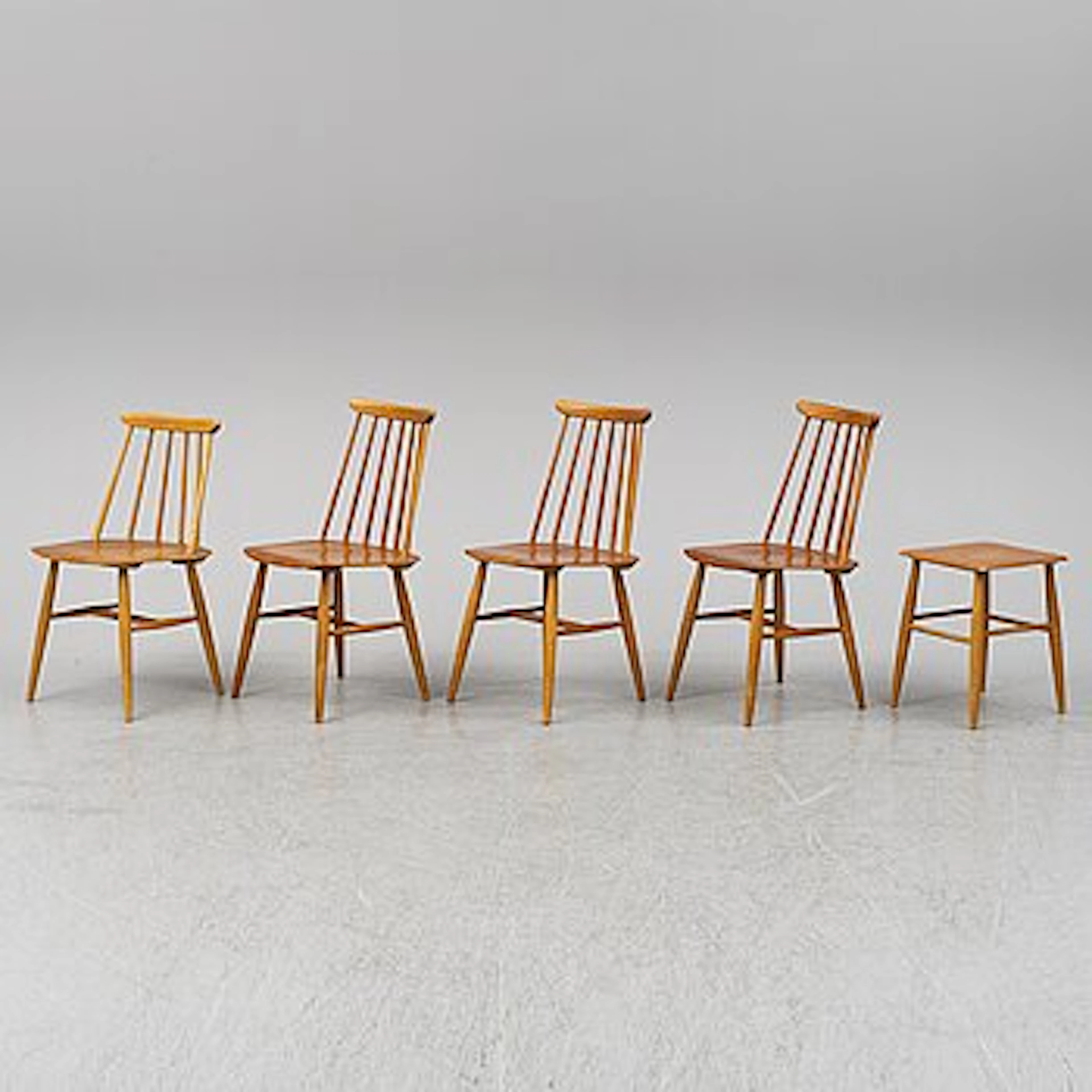 ILMARI TAPIOVAARA, stolar 3+1 samt pall, (5 delar), "Fanett", Edsbyverken.