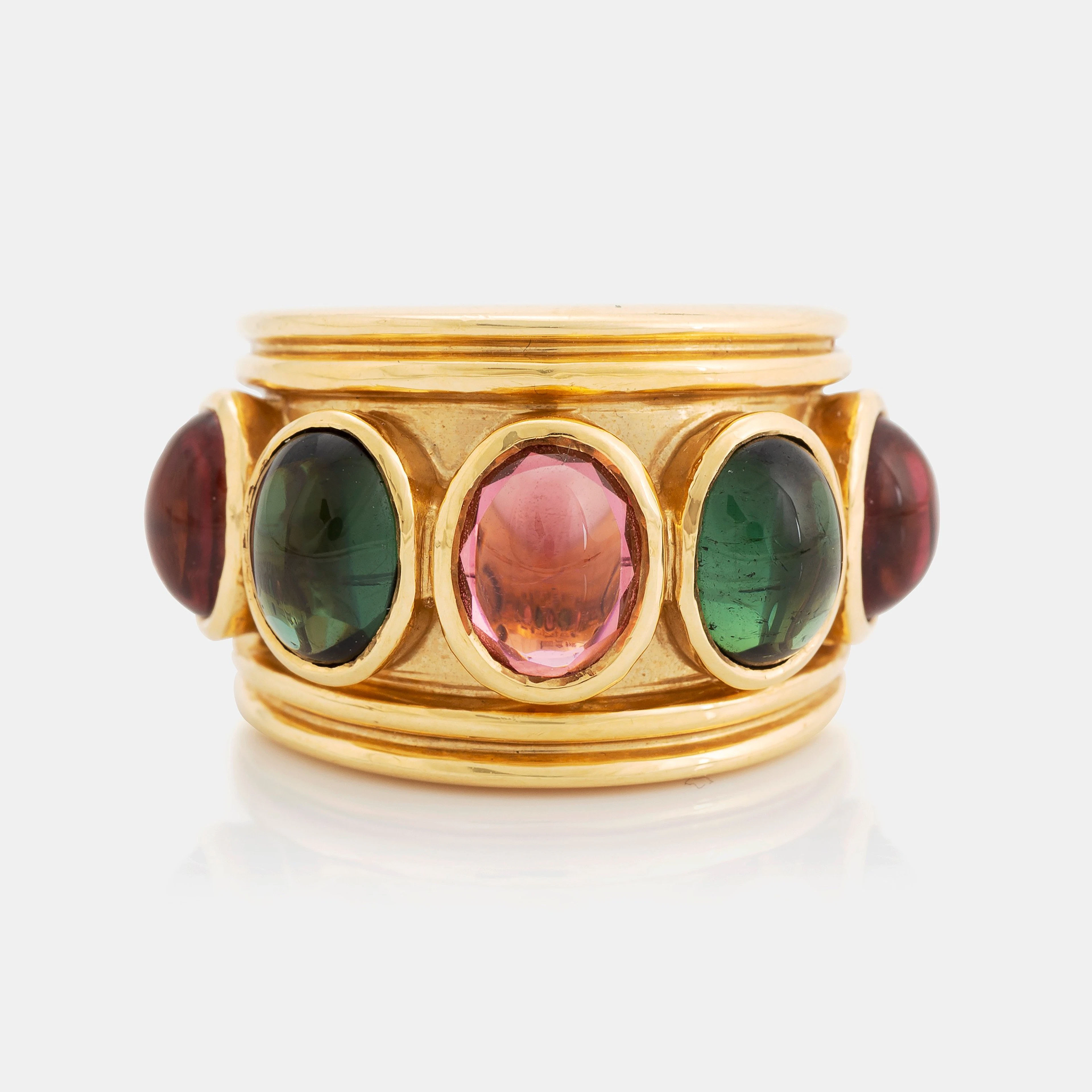 An 18K gold Temple St Clair ring set with cabochon-cut tourmalines