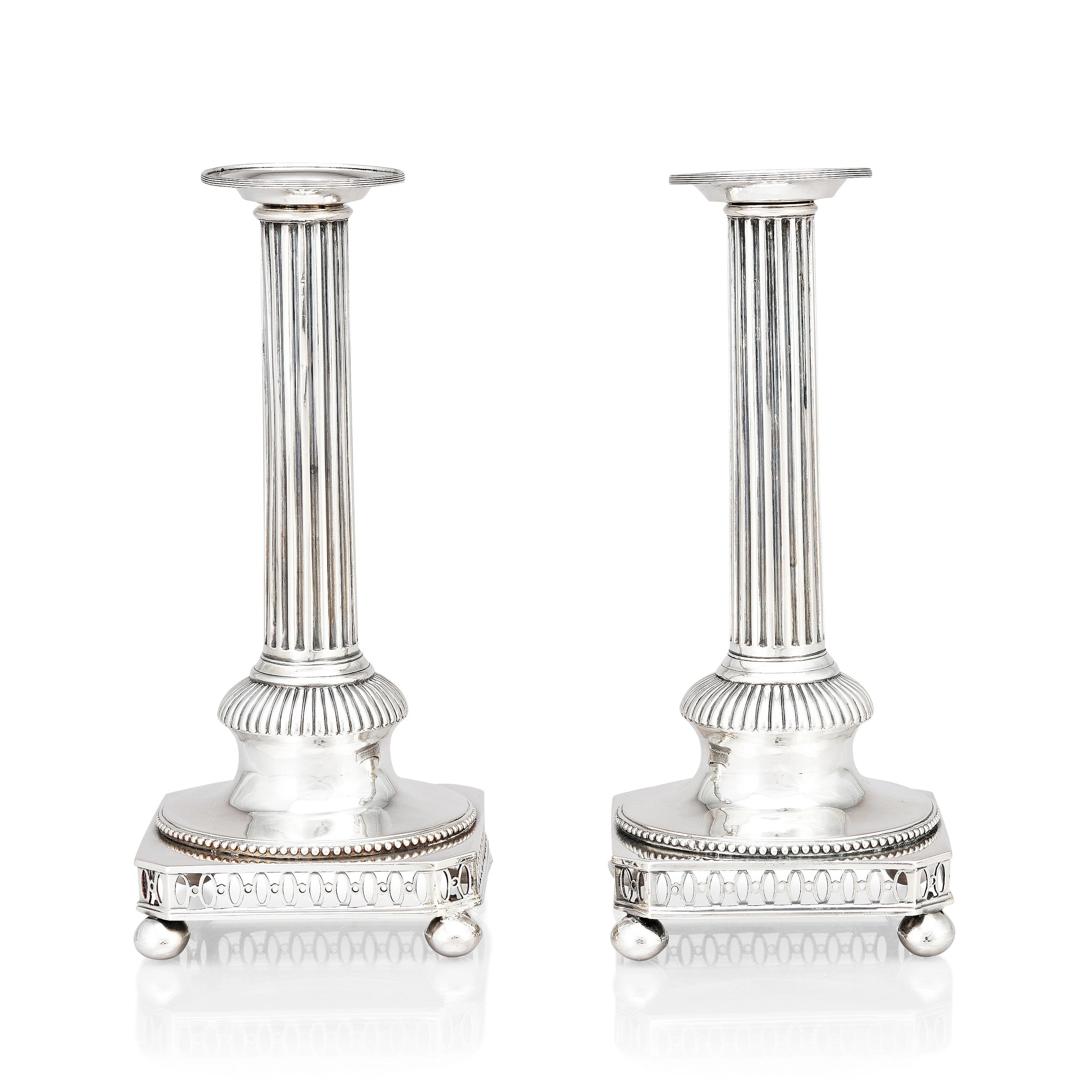 A pair of Swedish 18th century silver candelsticks
