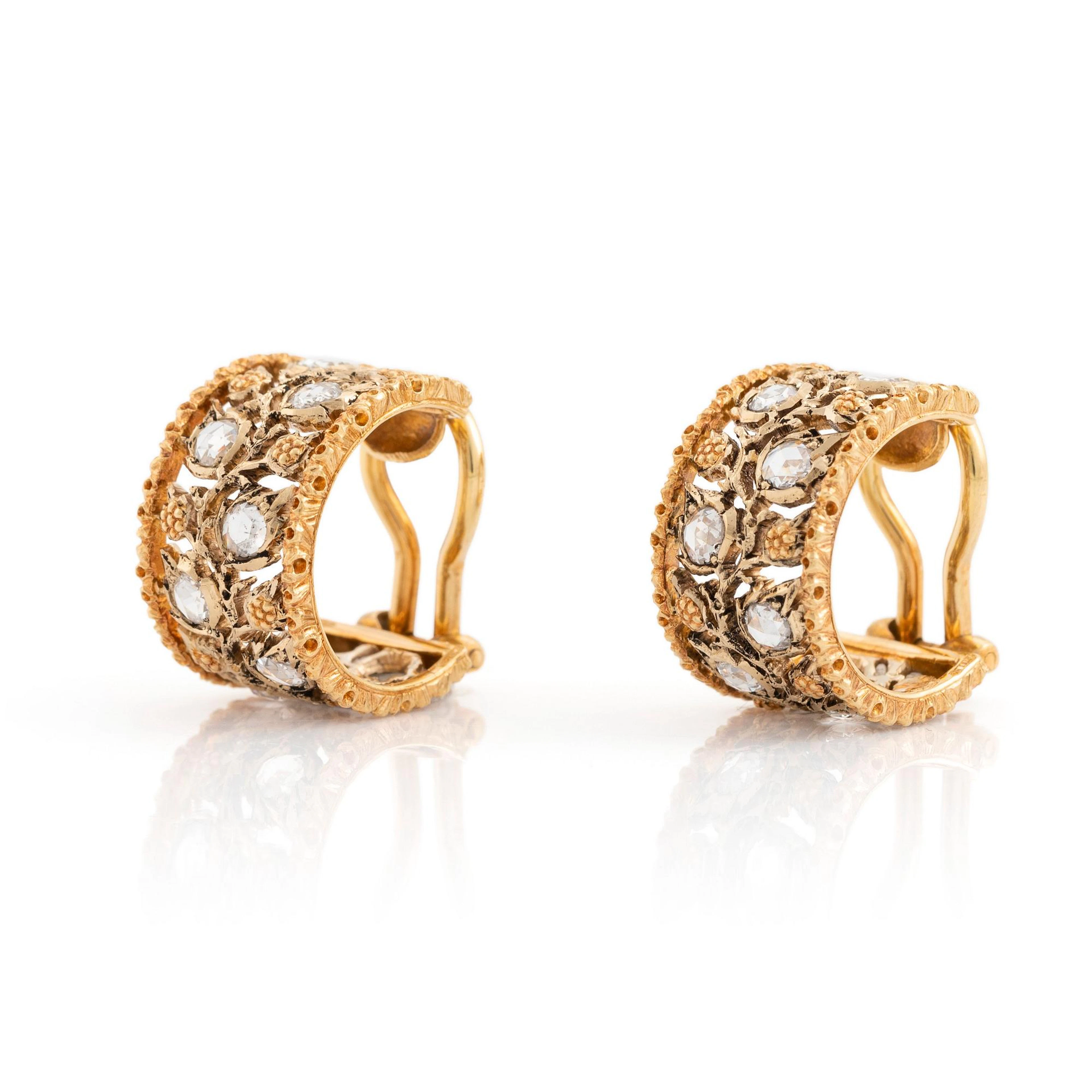 A pair of 18K gold Buccellati earrings set with rose-cut diamonds