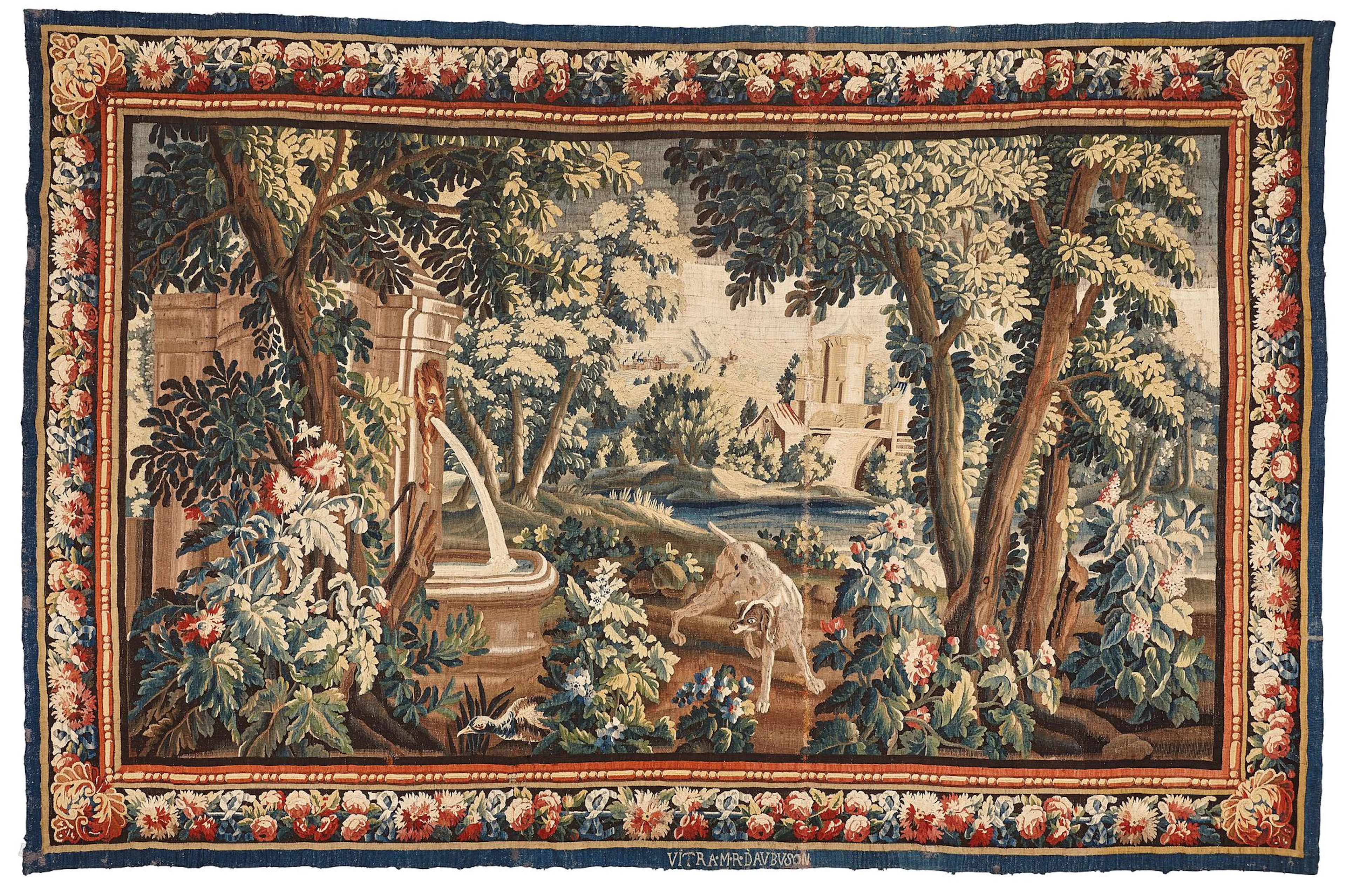 A "Verdure" tapestry, ca 282 x 433 cm, signed ViTRA.M.R.D'AVBVSON.