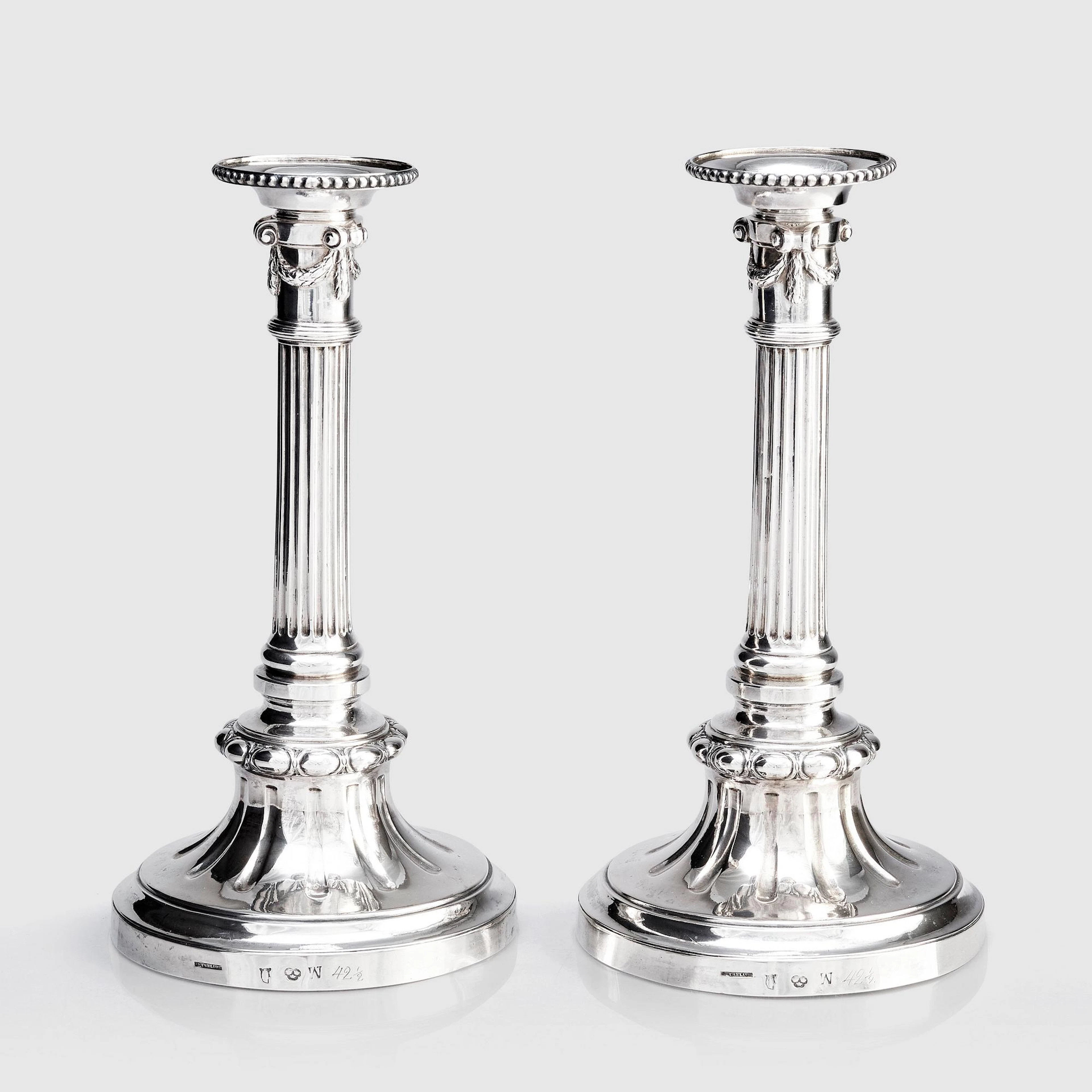 A Swedish pair of Gustavian 18th century silver candelsticks