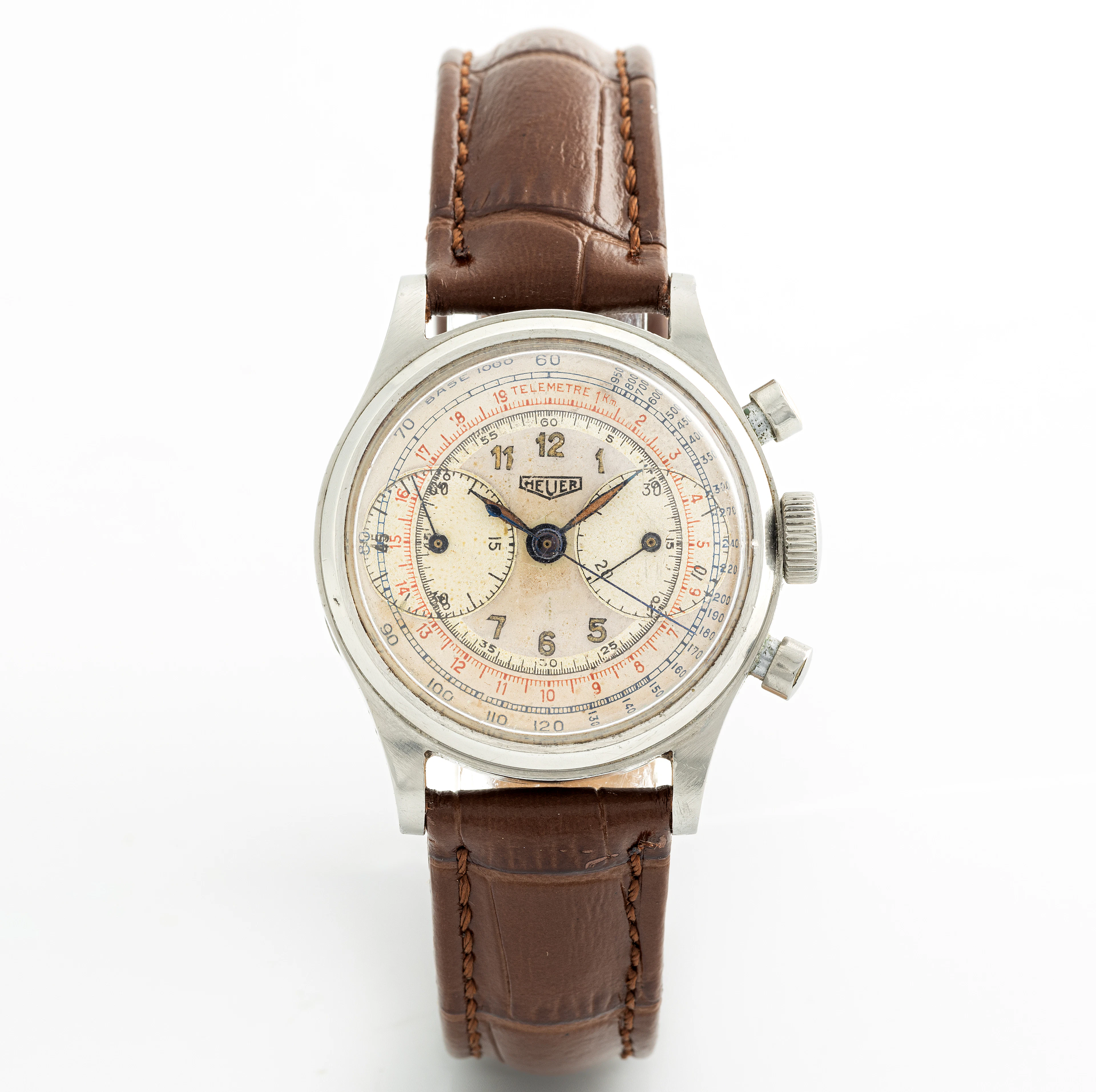 Heuer, "Big Eyes", "Base 1000", "Telemetre", chronograph, wristwatch, 34.5 mm