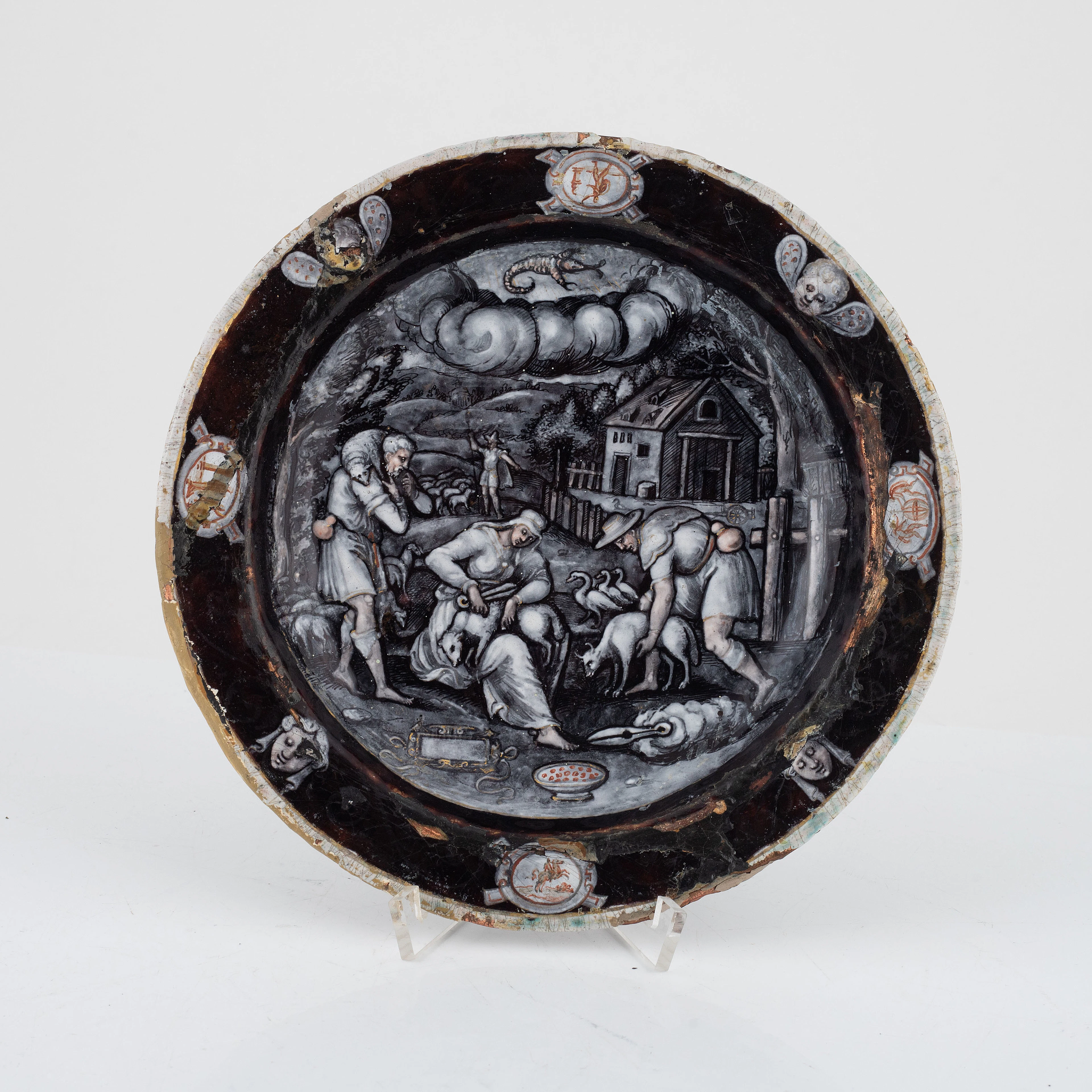 A Limoges grisaille enamel plate representing the month...