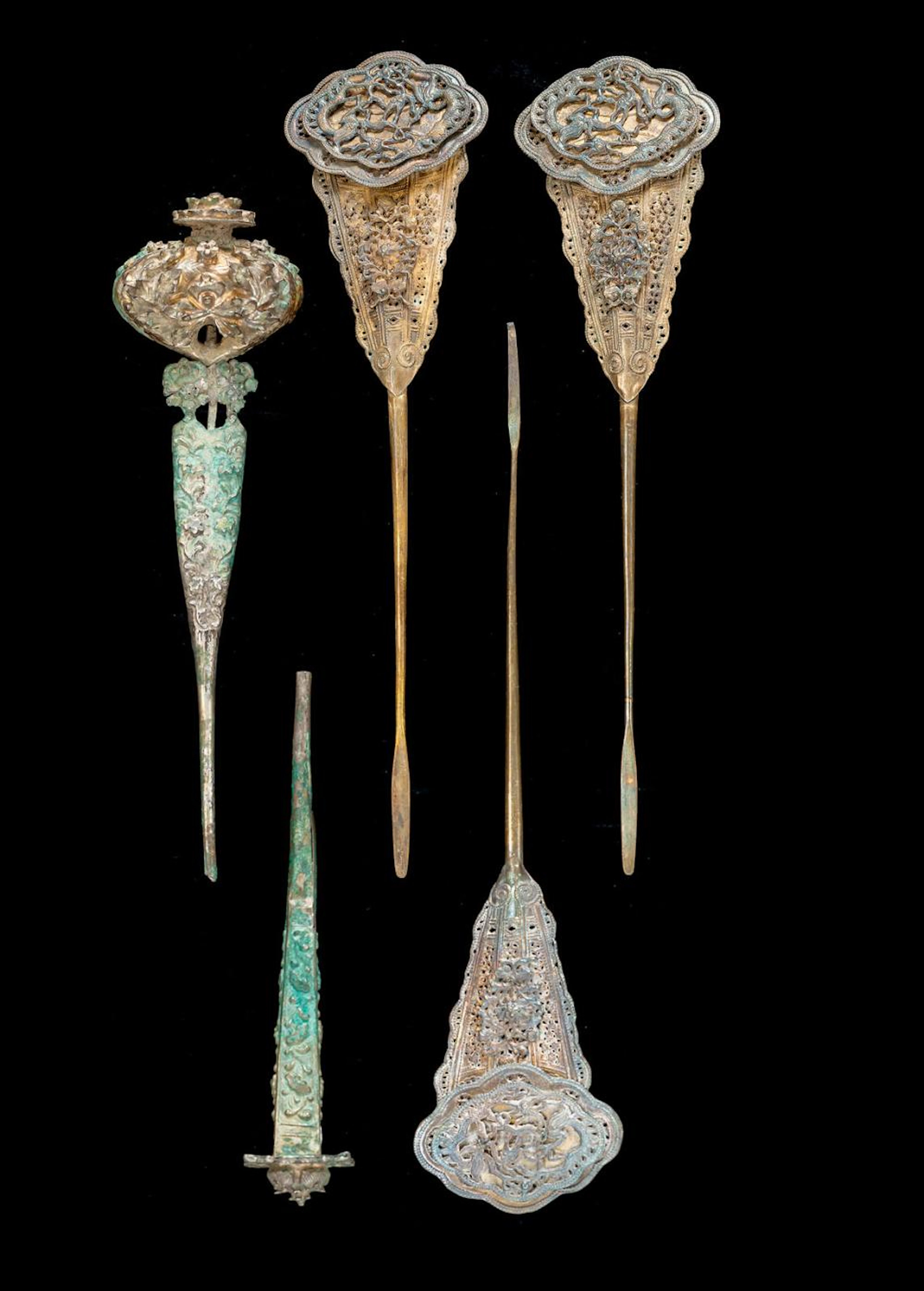 FIVE SILVER HAIRPINS