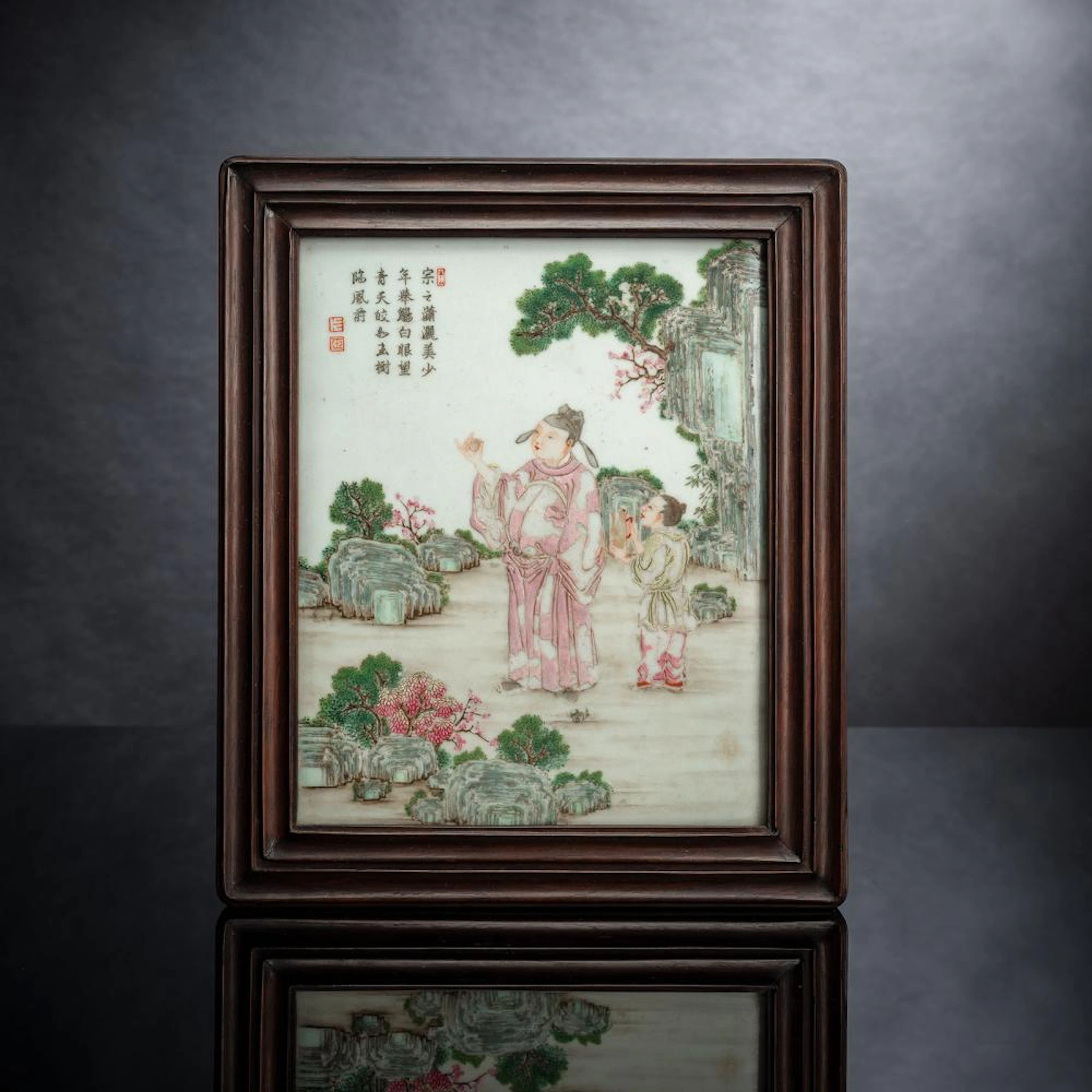 A FINE PORCELAIN PANEL WITH CUI ZONGZHI AS TANG PERIOD...