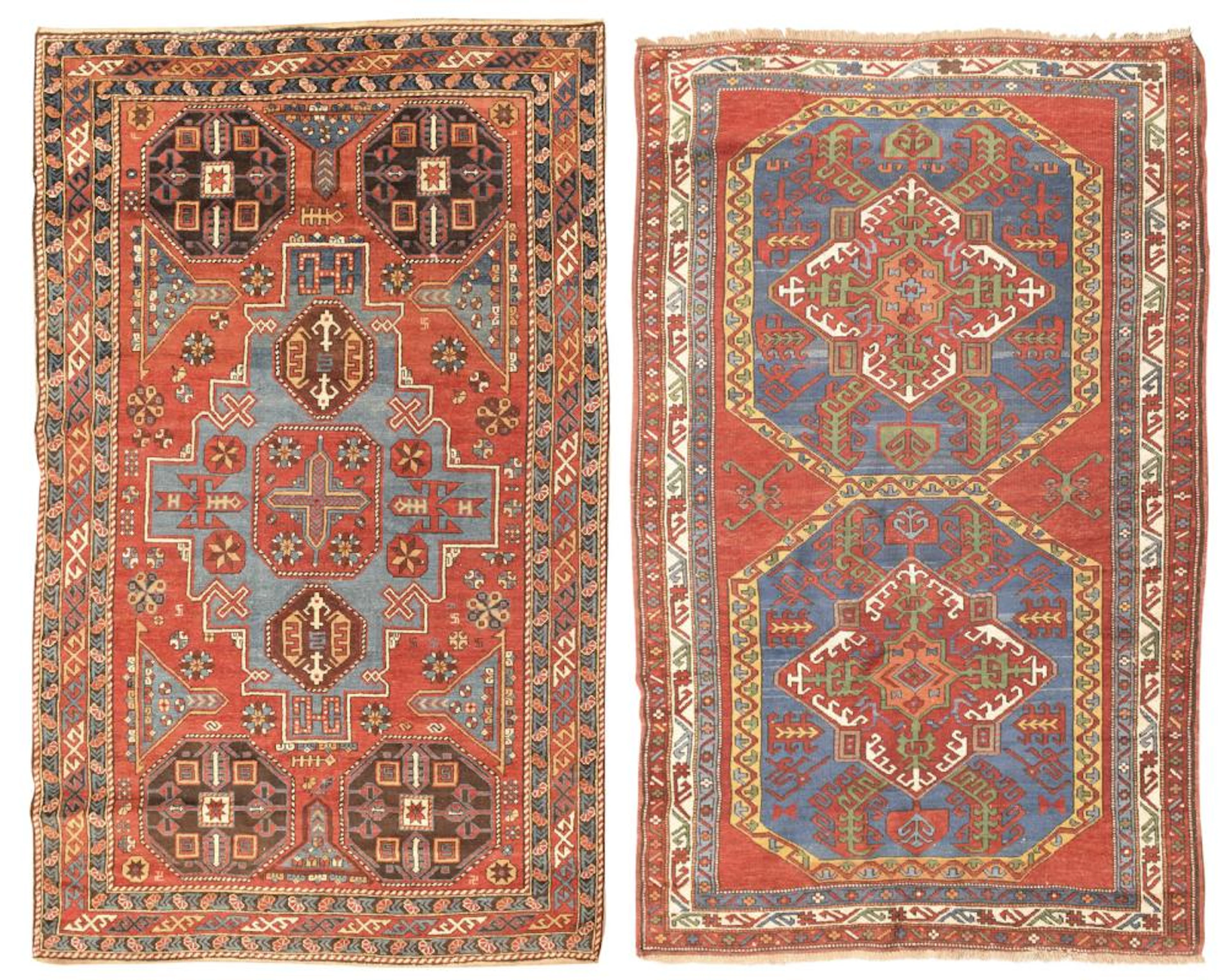 TWO SEMI-ANTIQUE VILLAGE RUGS