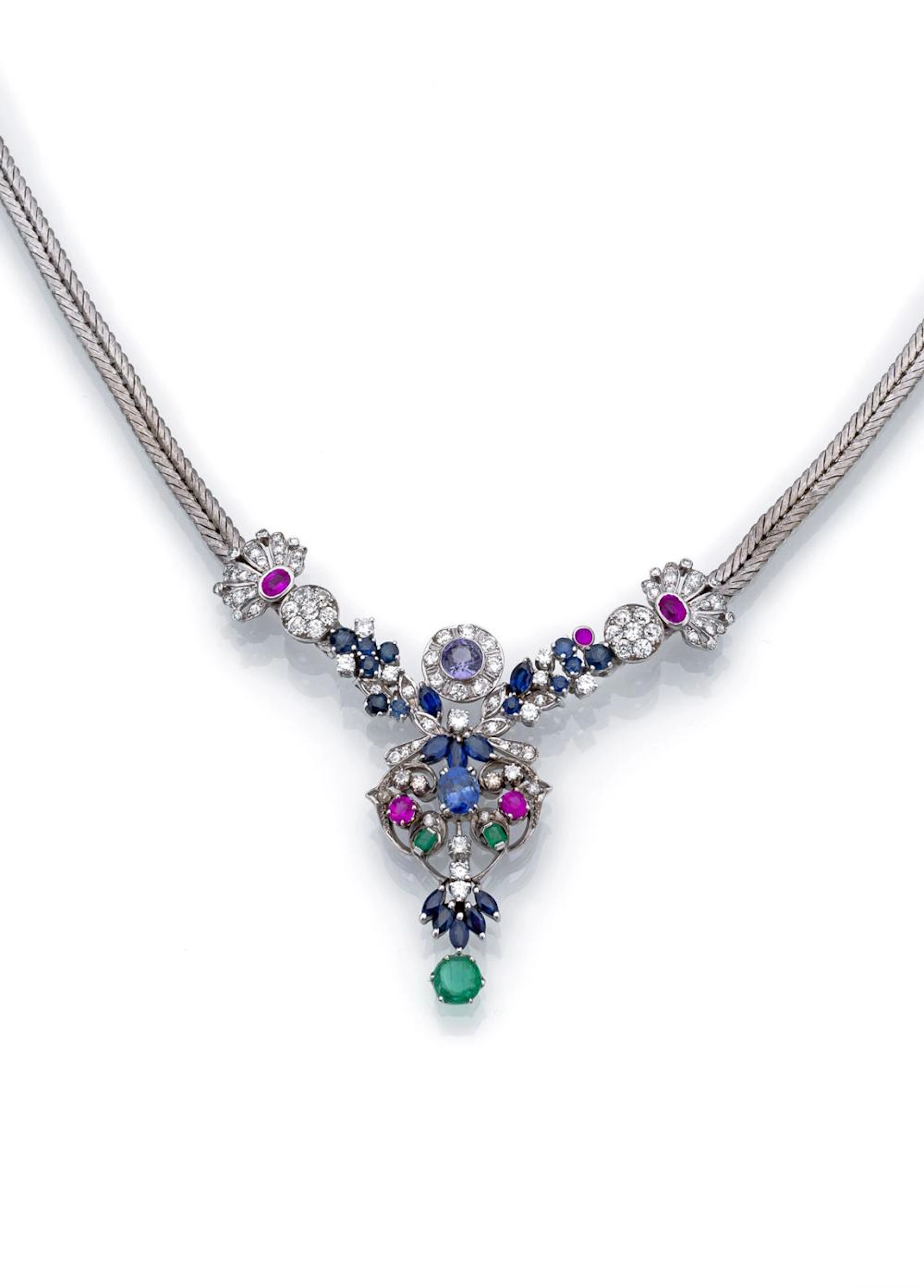 A FINE MULTICOLOUR AND DIAMOND NECKLACE