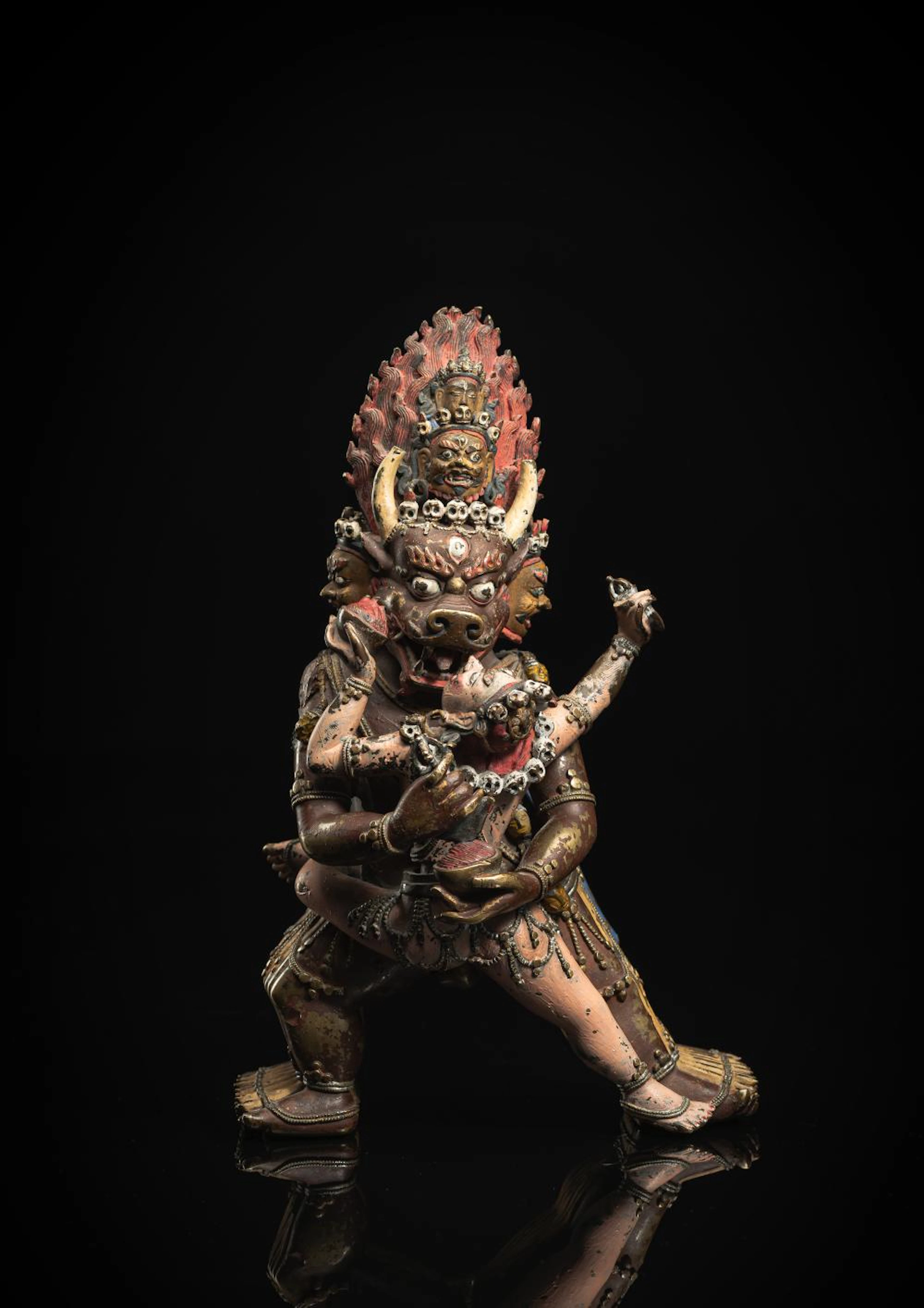 A RARE POLYCHROME BRONZE FIGURE OF VAJRABHAIRAVA