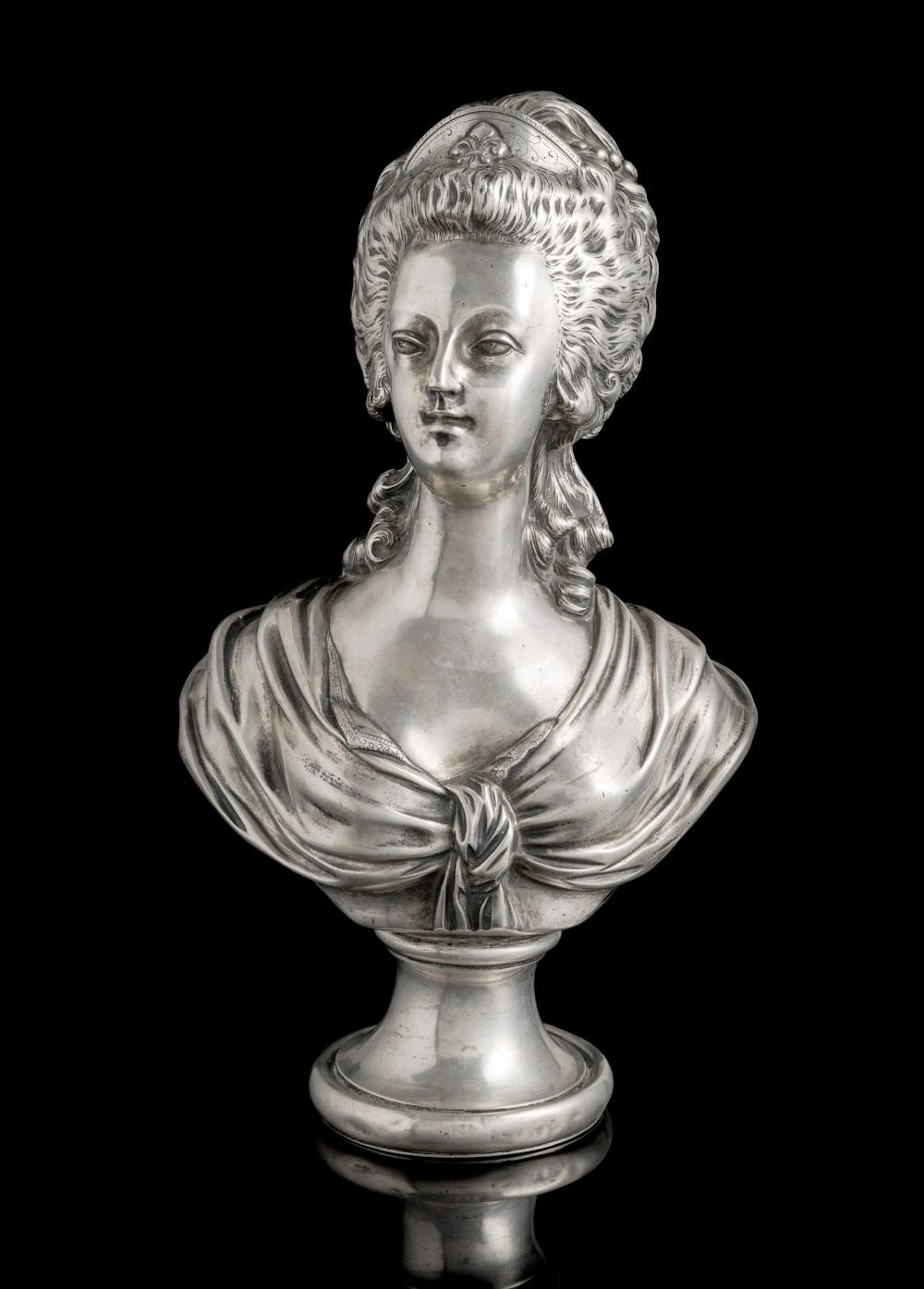 A GERMAN SILVER BUST OF MARIE-ANTOINETTE