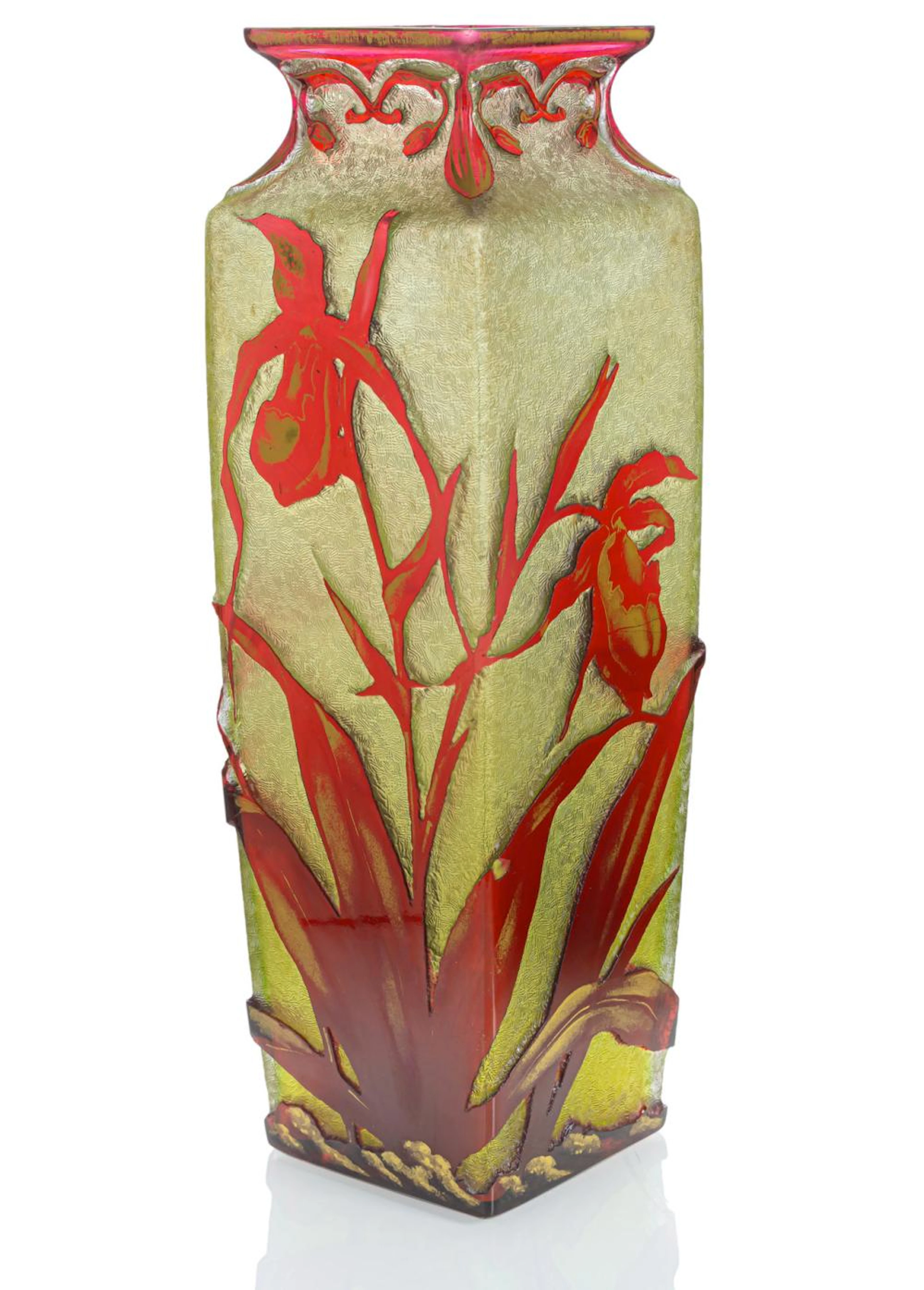 Vase with lady's slipper orchid