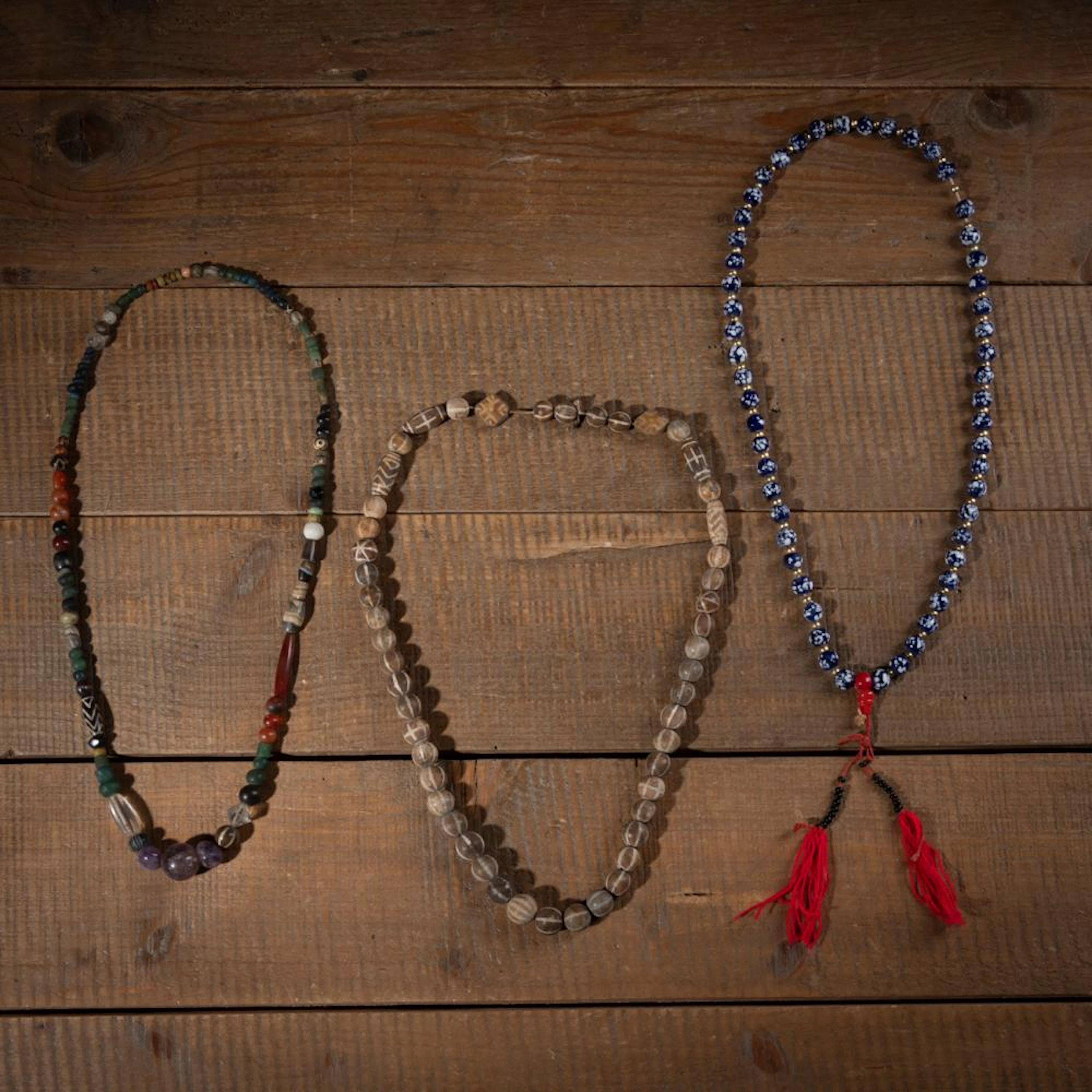 THREE STONE, QUARTZ AND OTHER BEAD NECKLACES