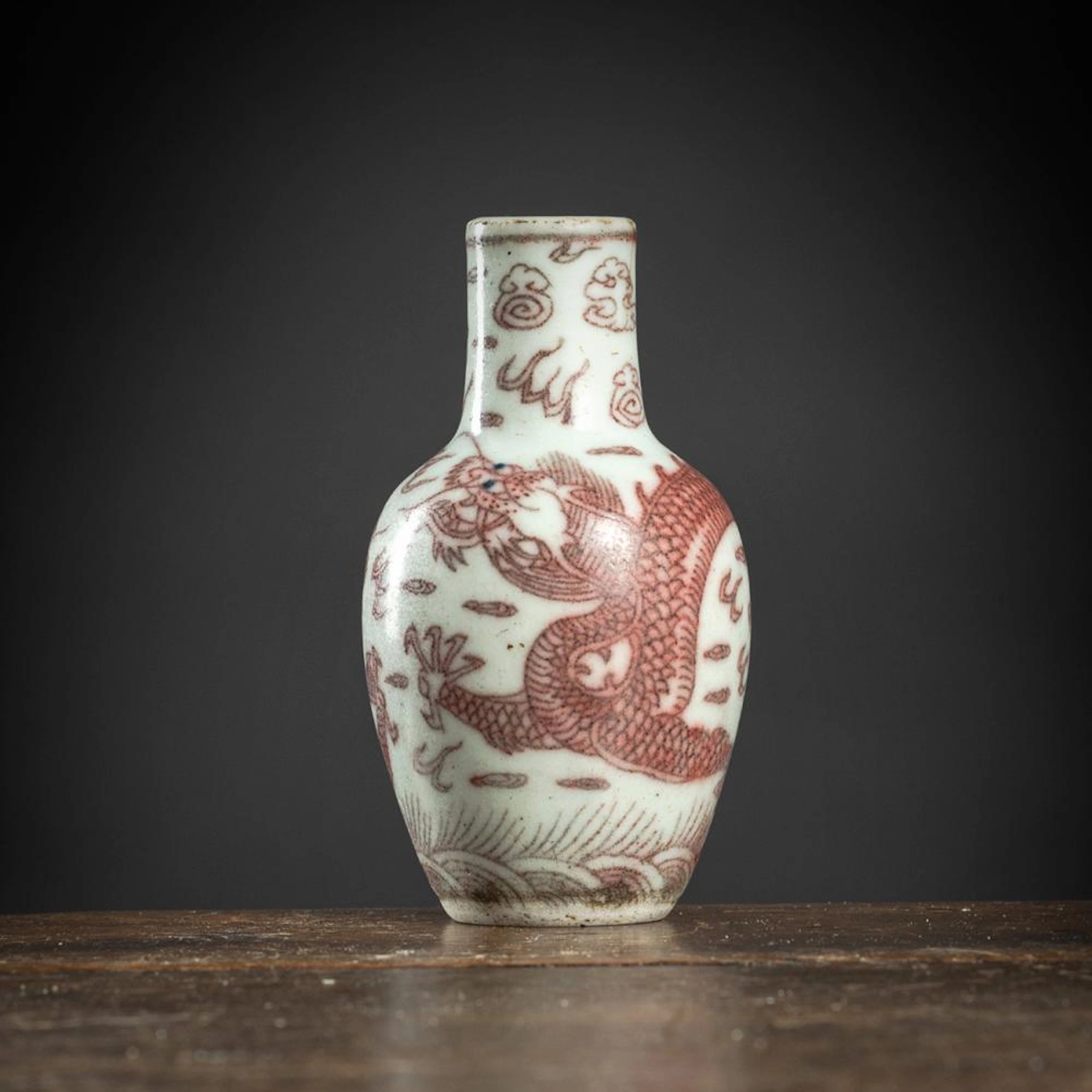 A COPPER-RED DRAGON MINIATURE PORCELAIN VASE