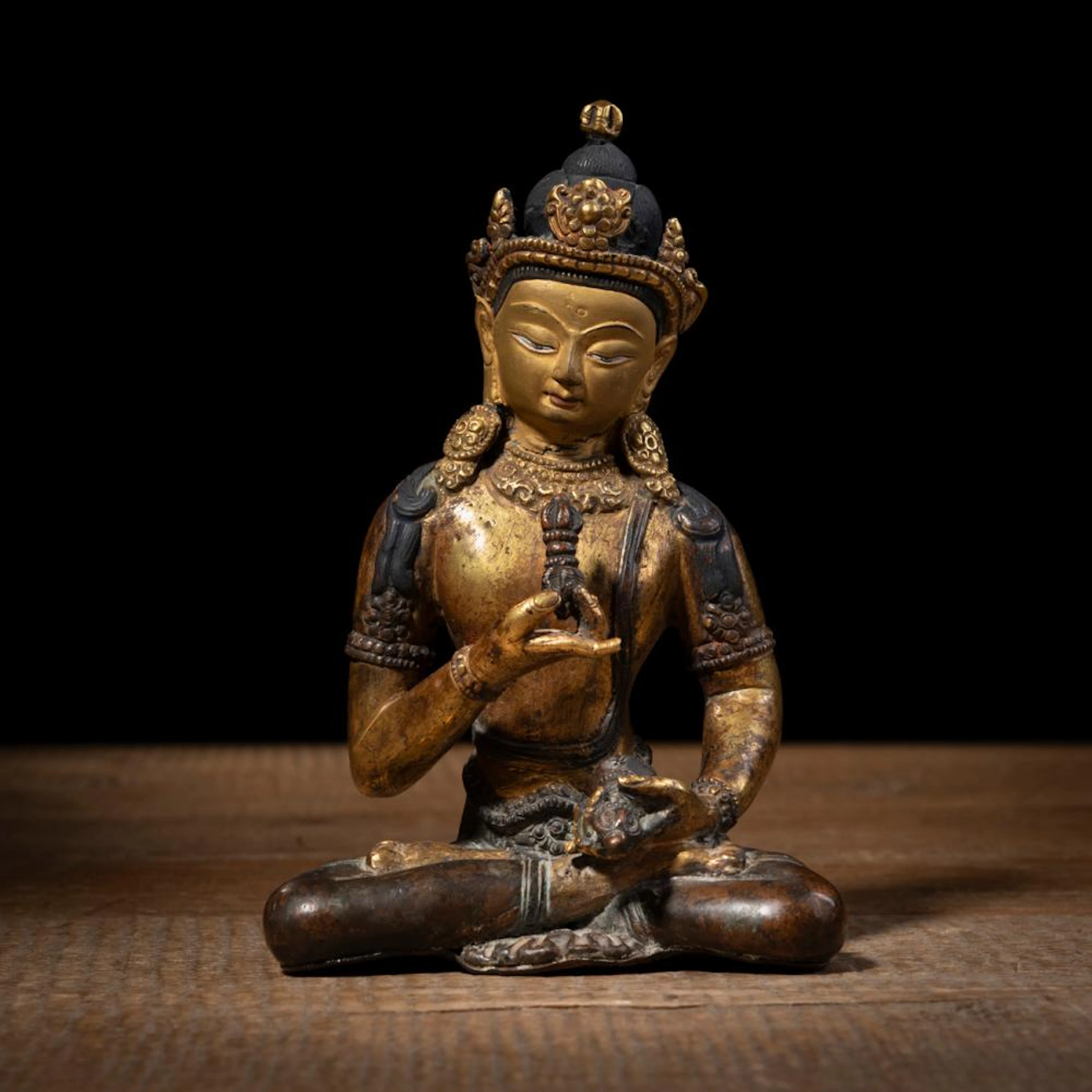 A PARCEL-GILT BRONZE FIGURE OF VAJRASATTVA