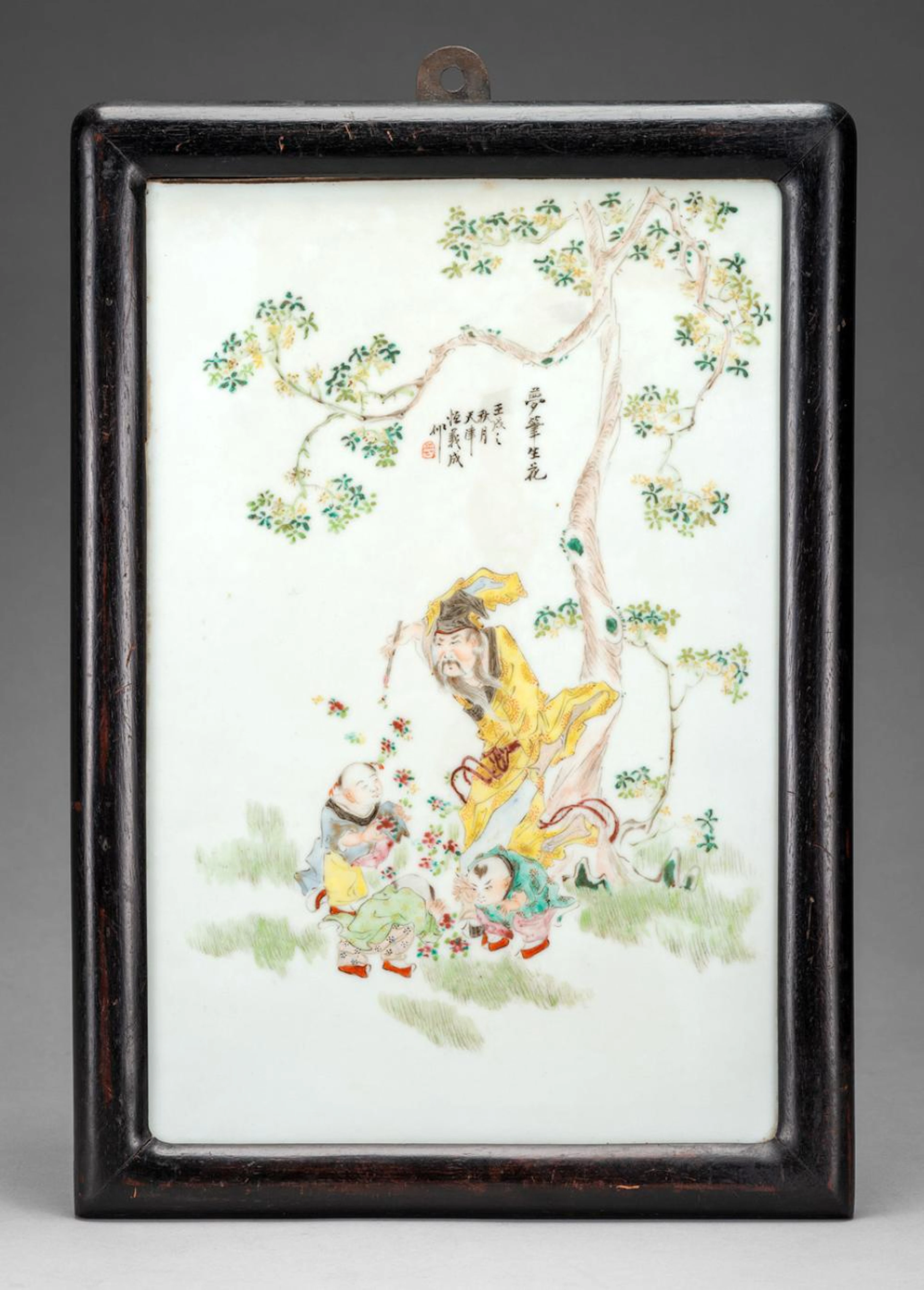 A 'FAMILLE ROSE' PORCELAIN PLAQUE