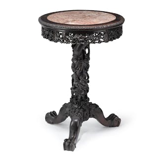 A CIRCULAR MARBLE-INSET OPENWORK APRON TABLE