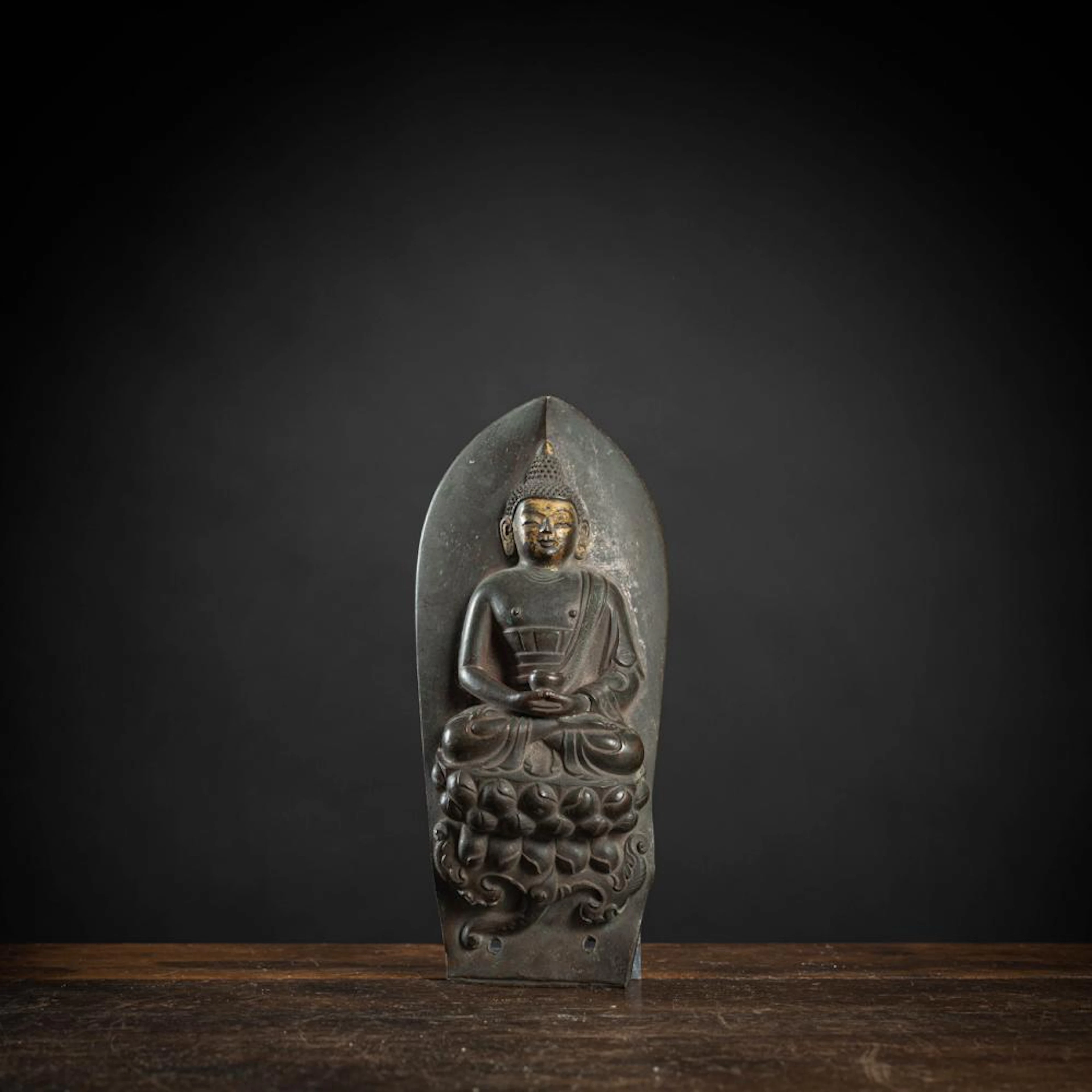 A PARCEL GILT-COPPER CROWN SECTION DEPICTING AMITABHA